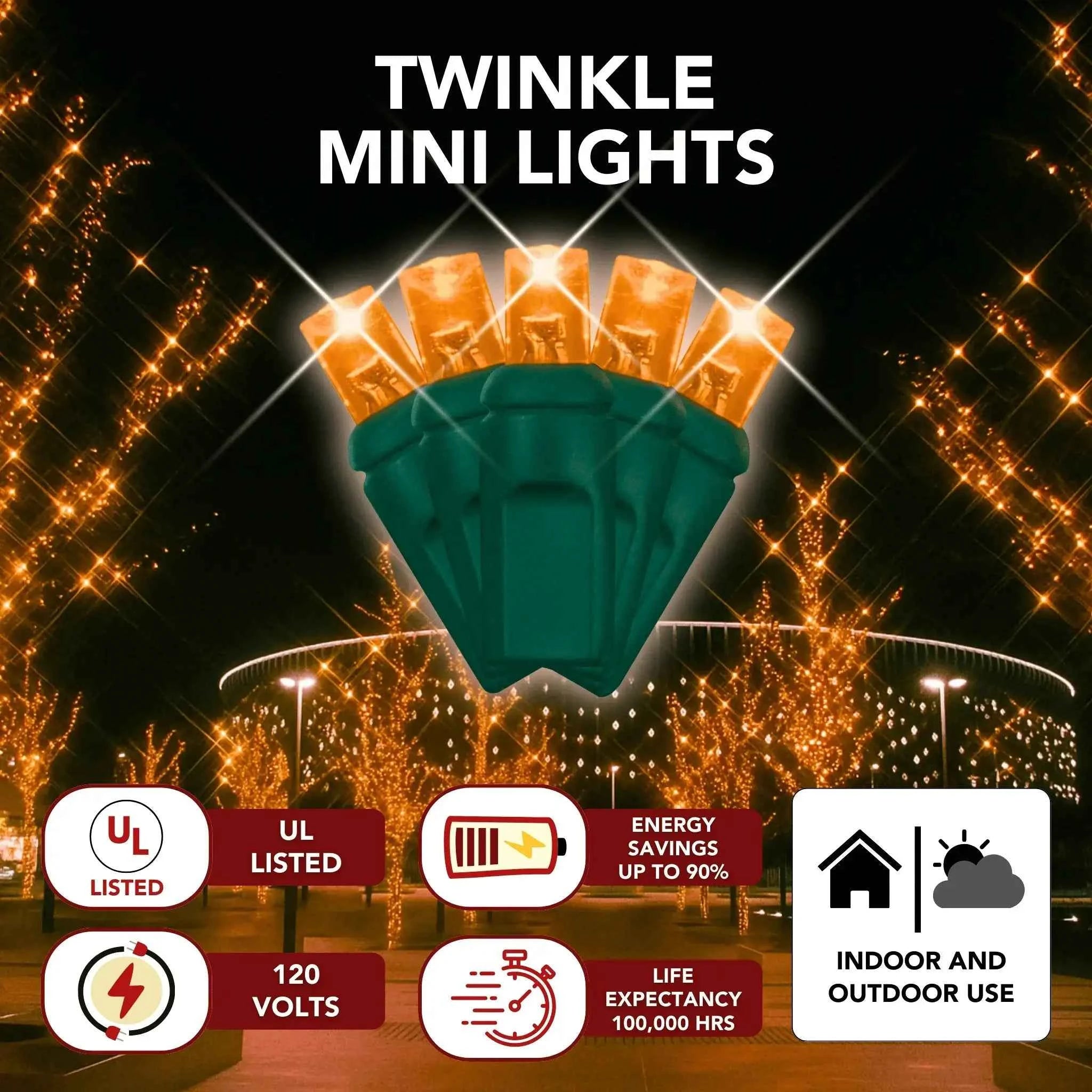 LED Mini Lights 5MM Orange Twinkle 6" Spacing