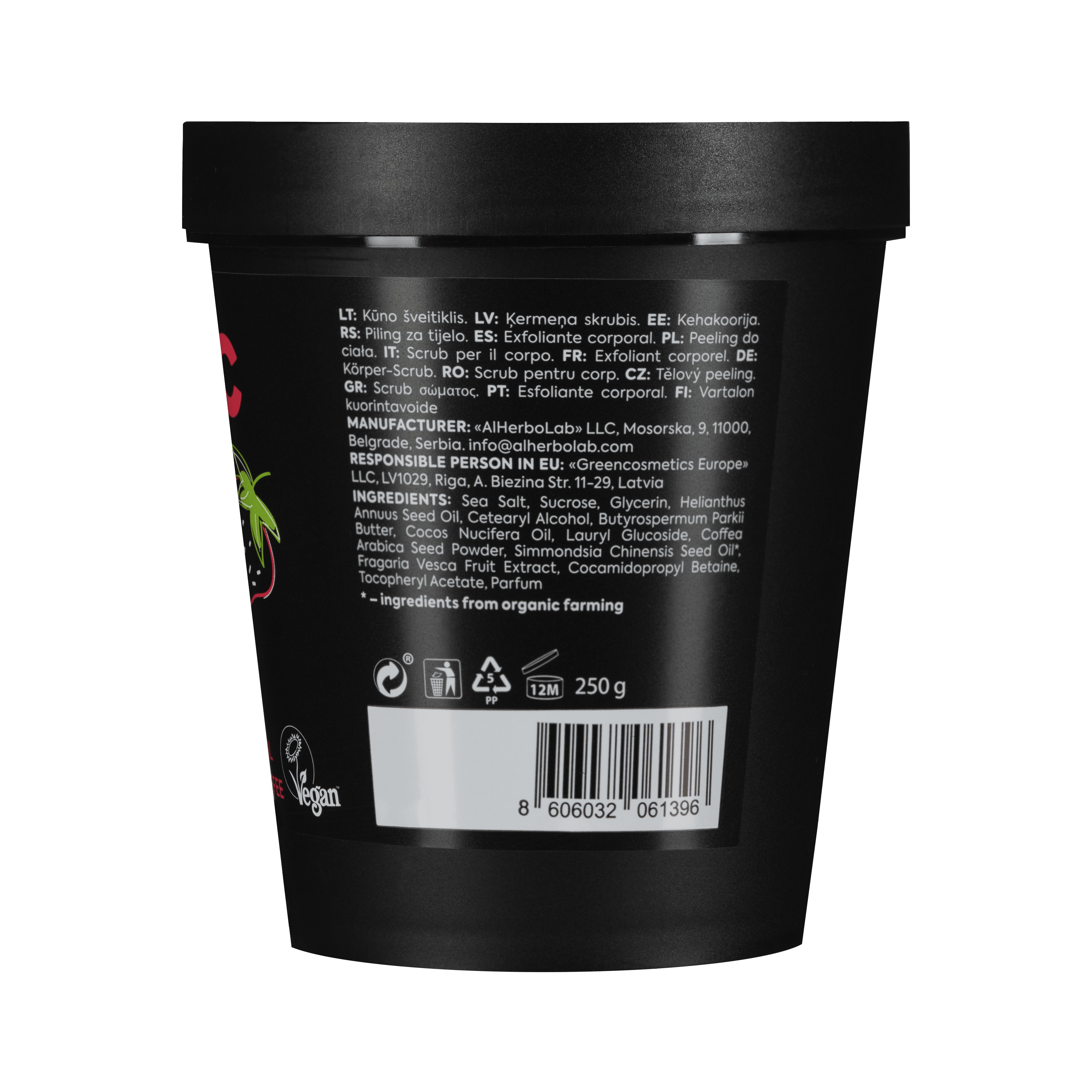 Organic Mimi, Body Scrub Energy Strawberry & Coffee, 250 g by Damask Rose