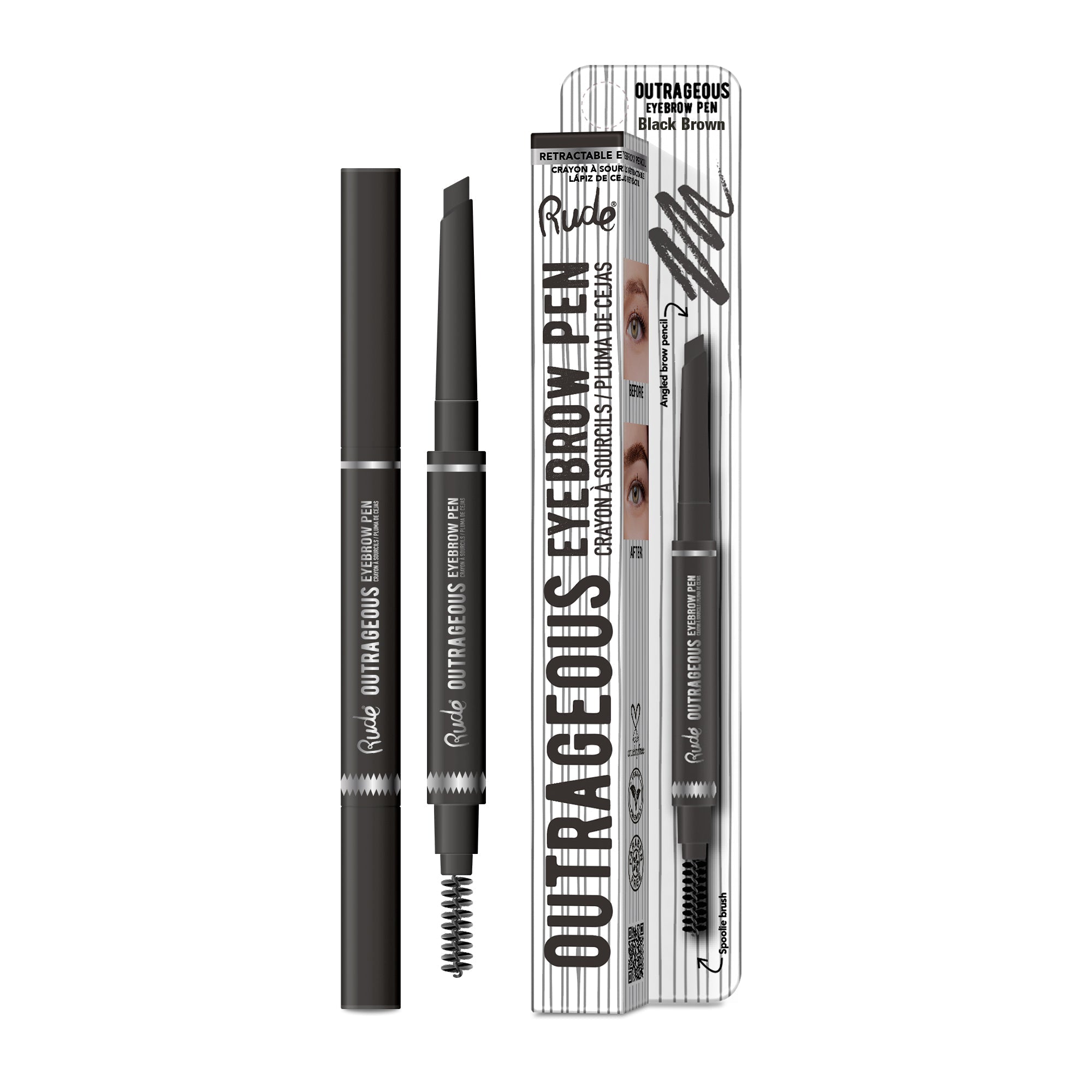 RUDE Outrageous Eyebrow Pen - Black Brown - DestGlow
