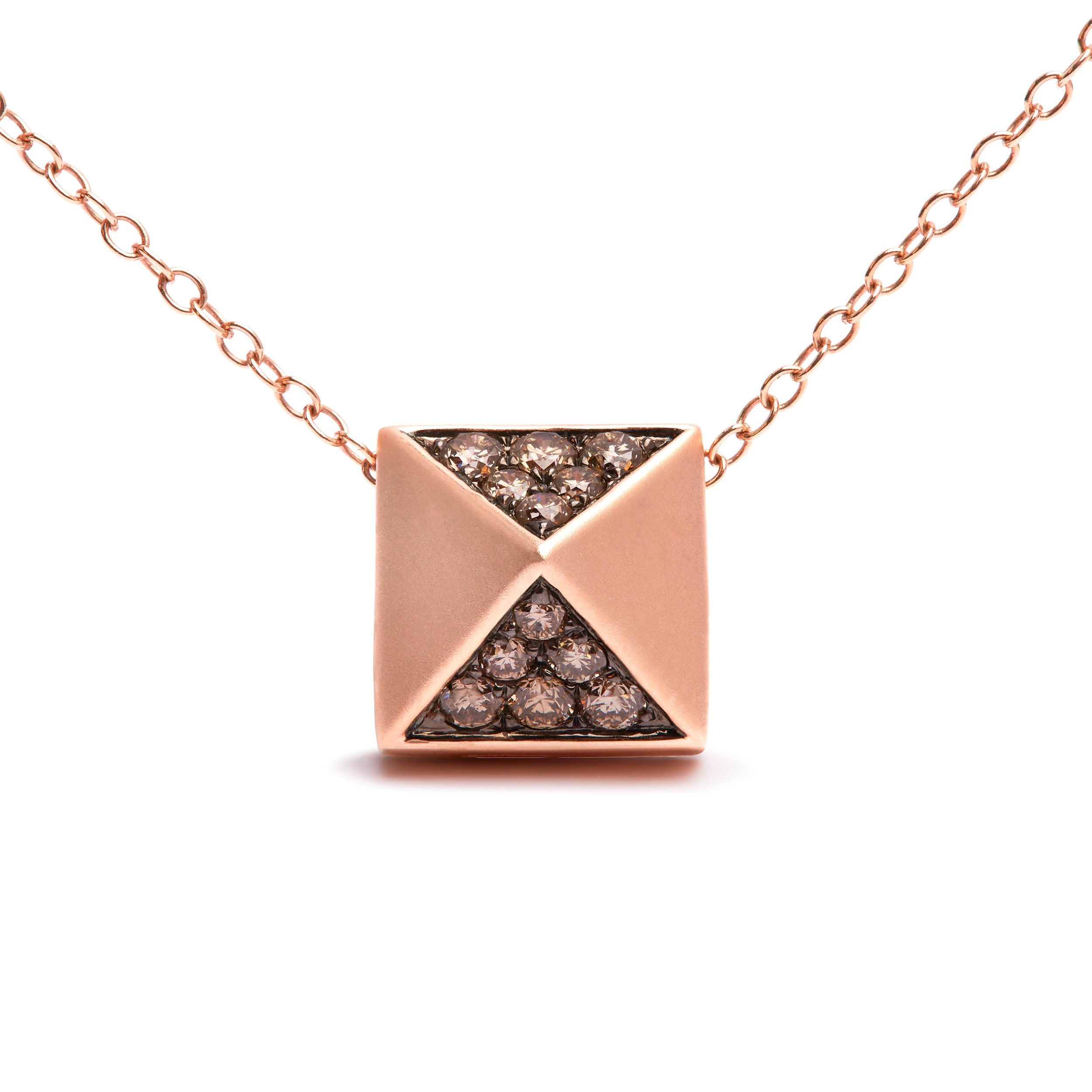14K Rose Gold 1/4 Cttw Brown Diamond Matte Finished Pyramid Pendant Necklace (Brown Color, SI1-SI2 Clarity) - 18" Inches by Bids.com