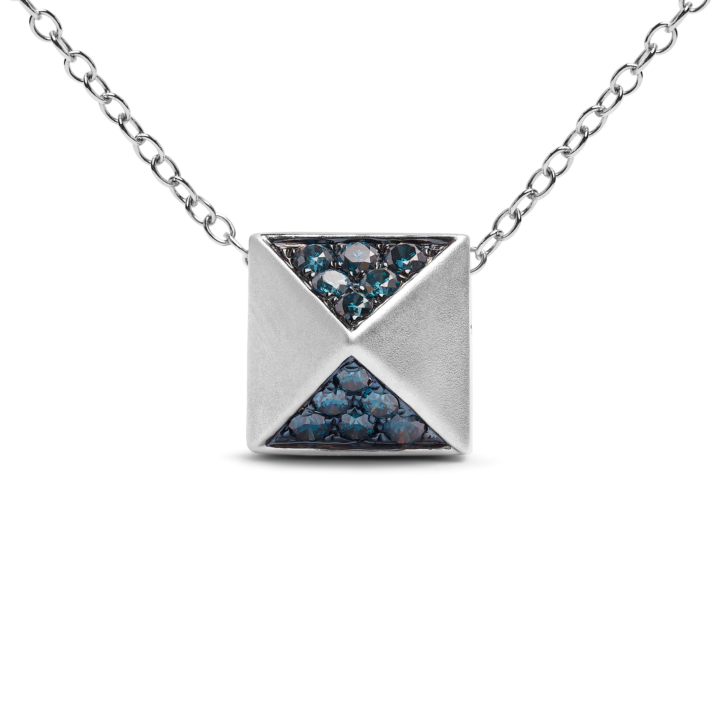 14K White Gold 1/4 Cttw Treated Blue Diamond Matte Finished Pyramid Pendant Necklace (Blue Color, SI1-SI2 Clarity) - 18" Inches by Bids.com