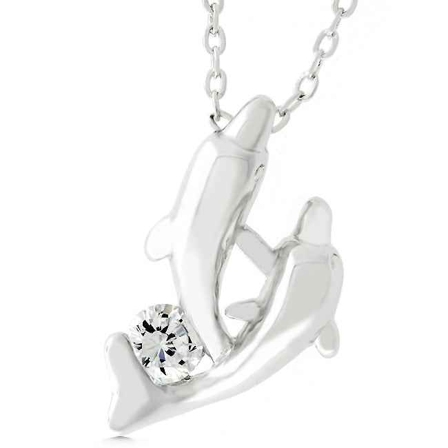 Avera Sterling Silver Dual Dolphin Pendant Necklace