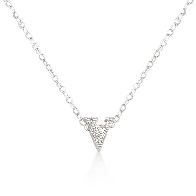 Avera Micro-Pave Initial V Pendant Necklace in Sterling Silver