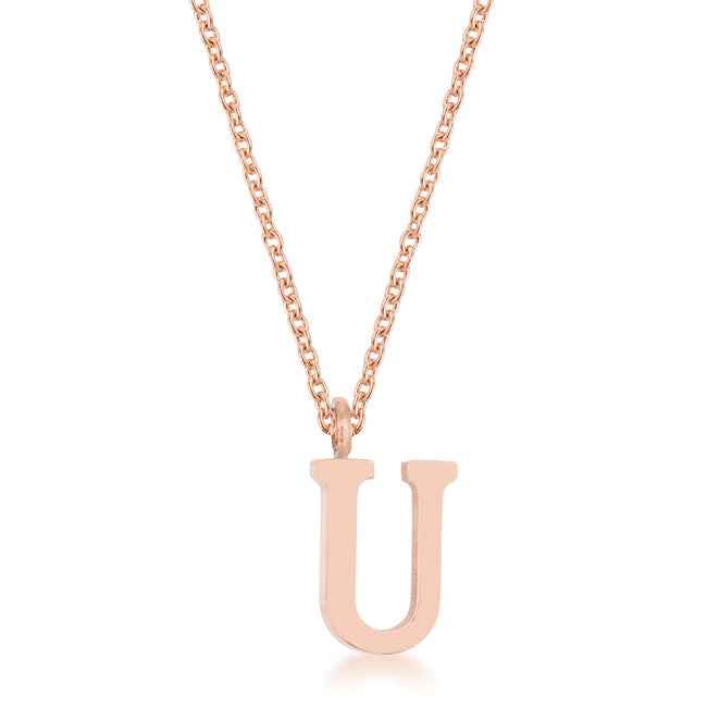 Avera Elaina Stainless Steel U Initial Necklace Gold Pendant