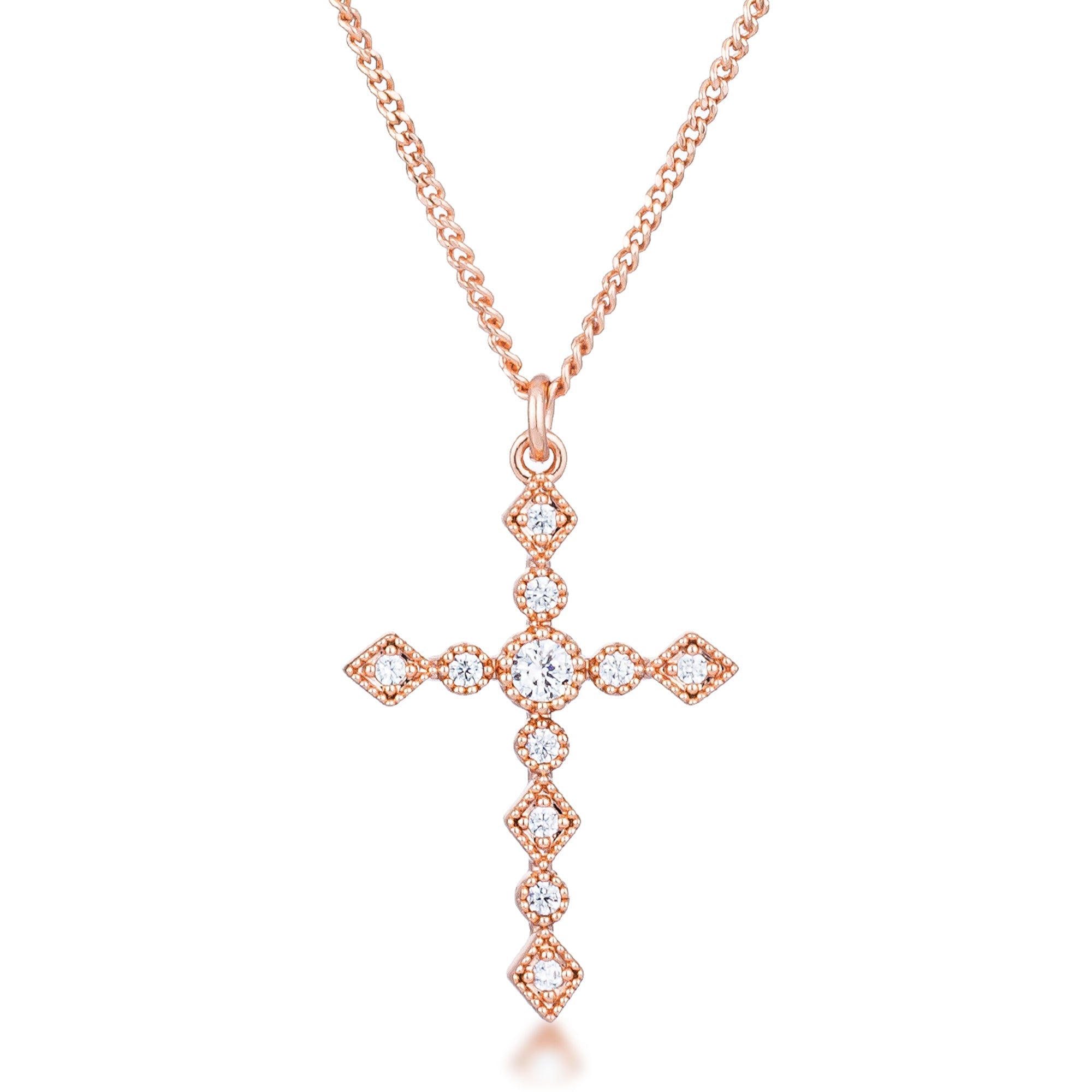 Dainty Art Deco Plated CZ Cross Pendant
