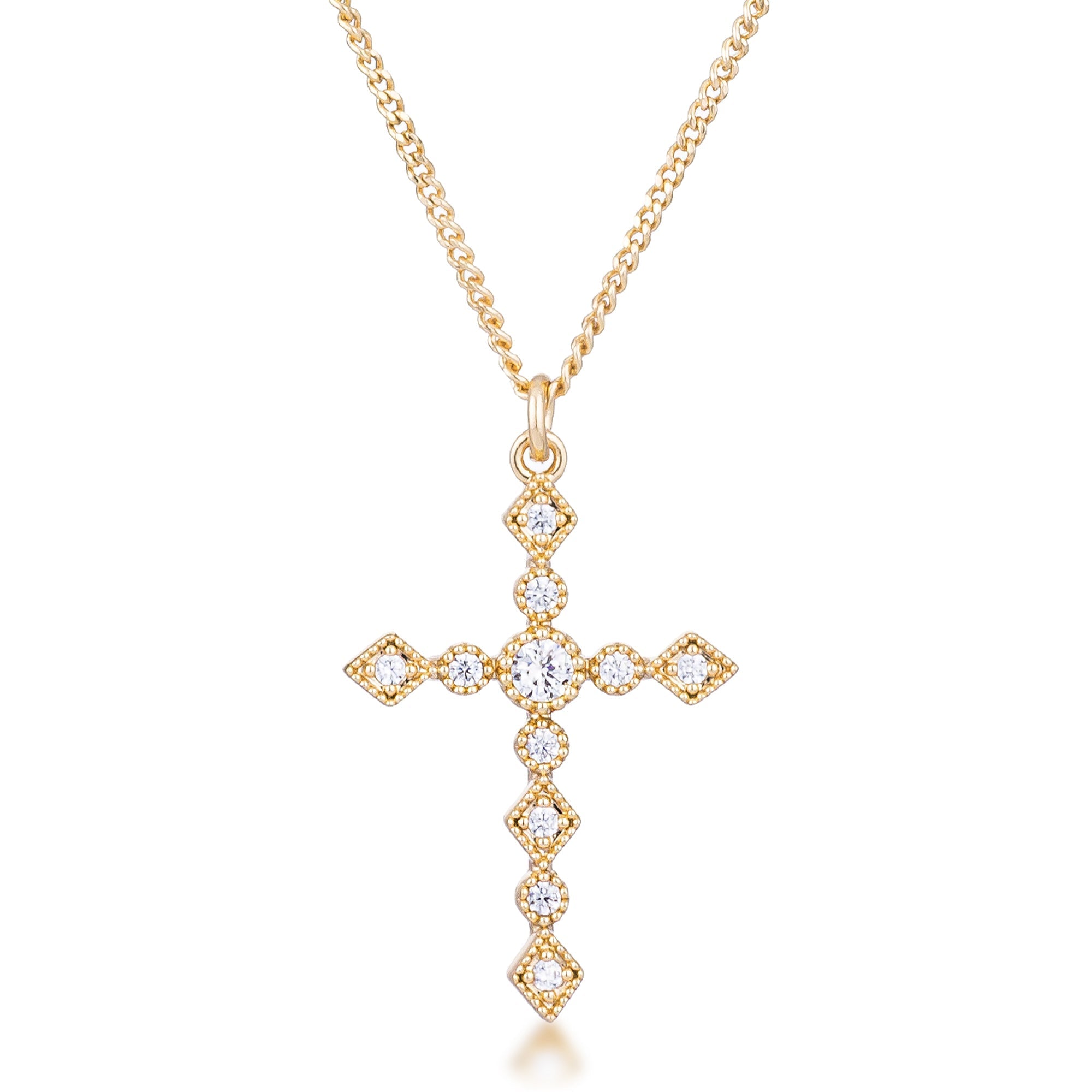 Dainty Art Deco Plated CZ Cross Pendant by Avera Group