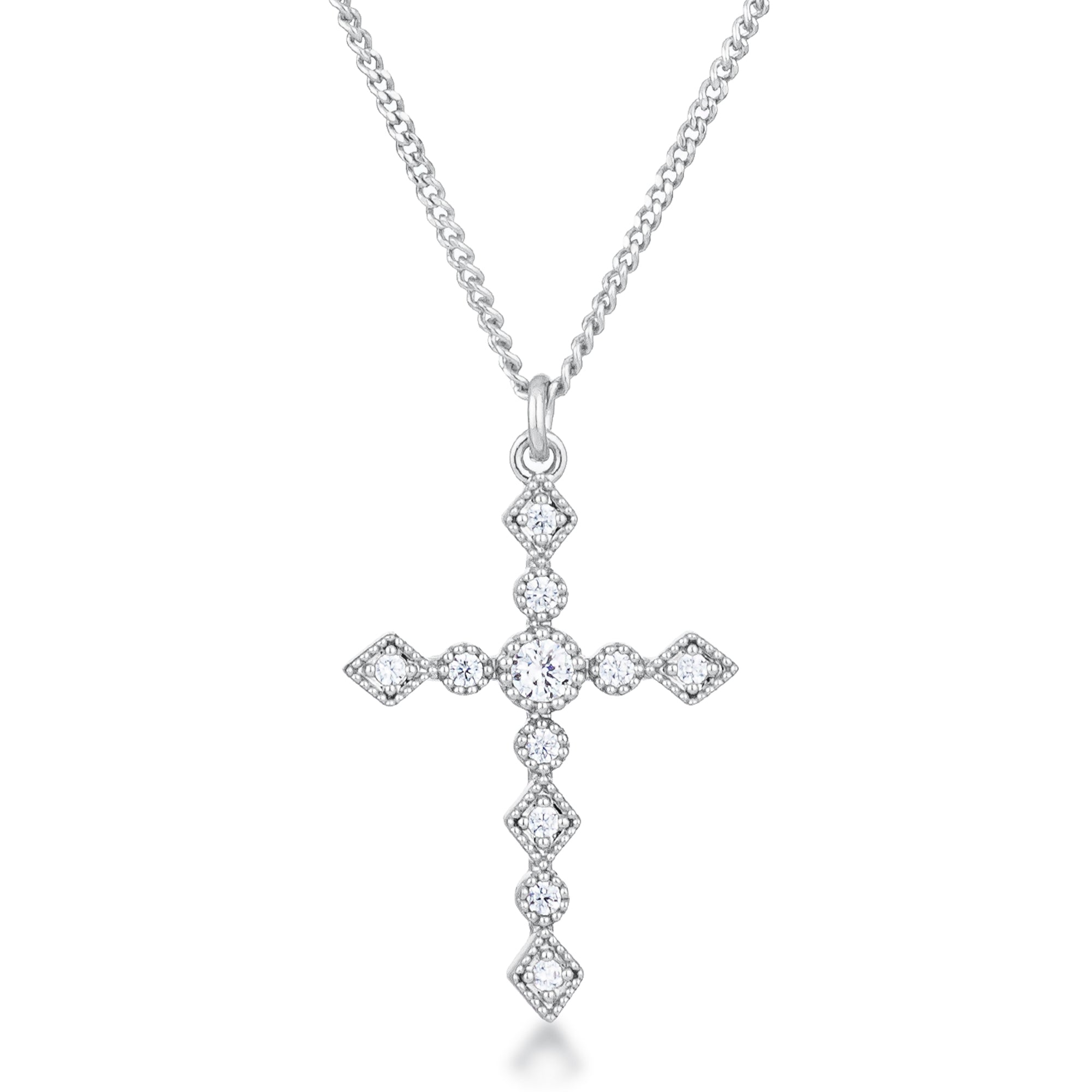 Dainty Art Deco Plated CZ Cross Pendant by Avera Group