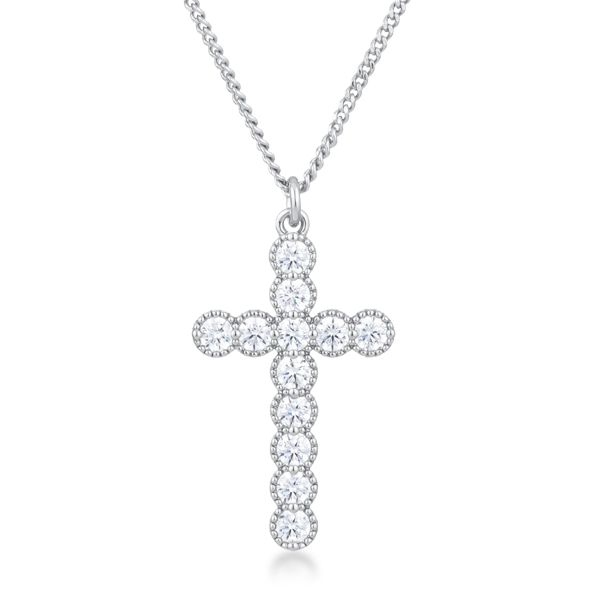Micro Beaded Plated CZ Cross Pendant by Avera Group