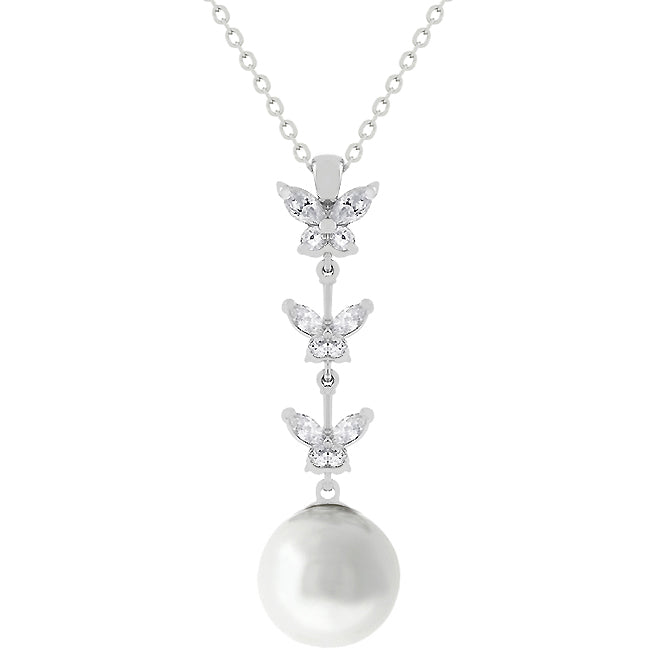 Avera Butterfly Pearl Pendant Necklace for Women One Size Silver DestGlow