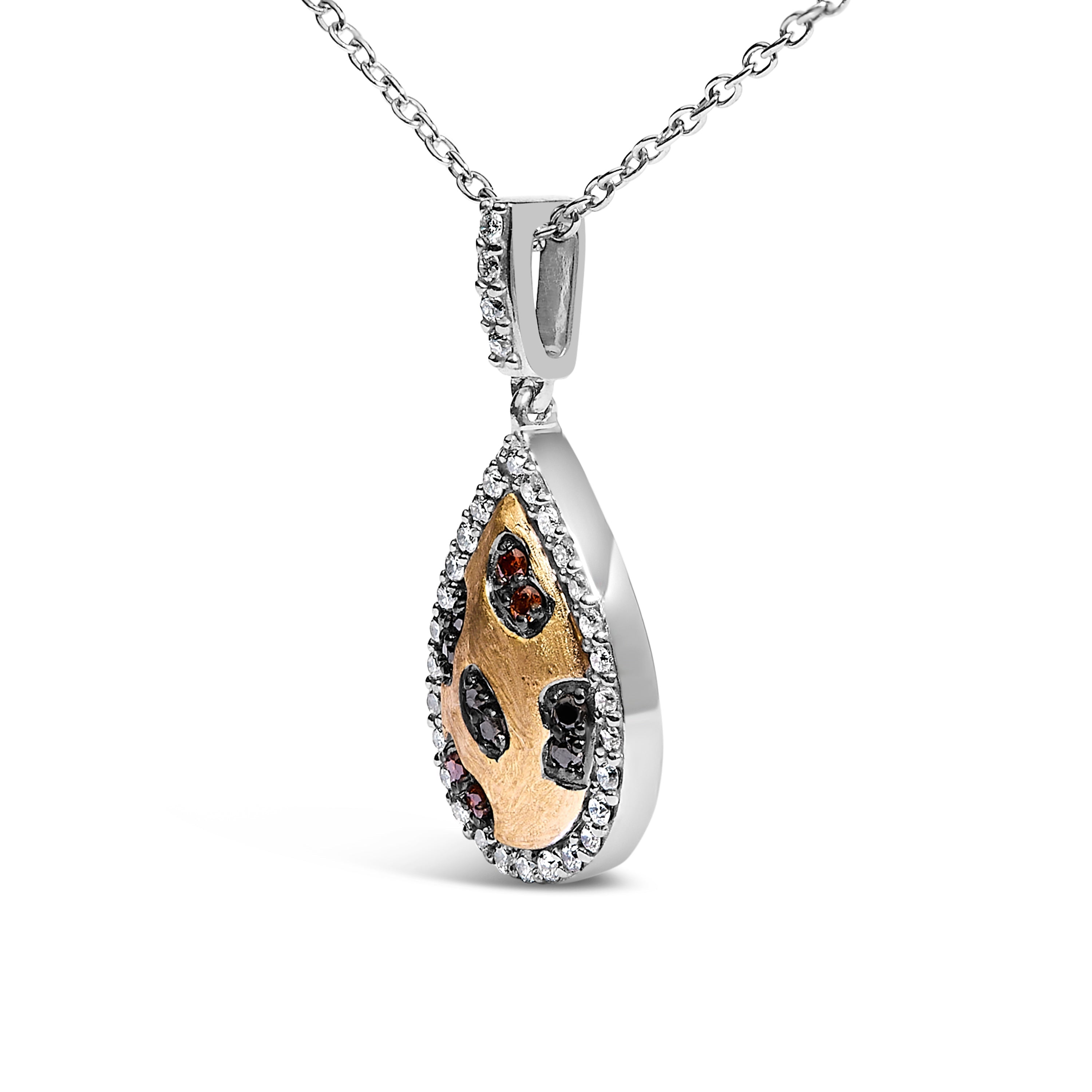 10K Yellow Gold Plated Sterling Silver Mixed Color Diamond Accent Pear Halo Pendant Necklace DestGlow