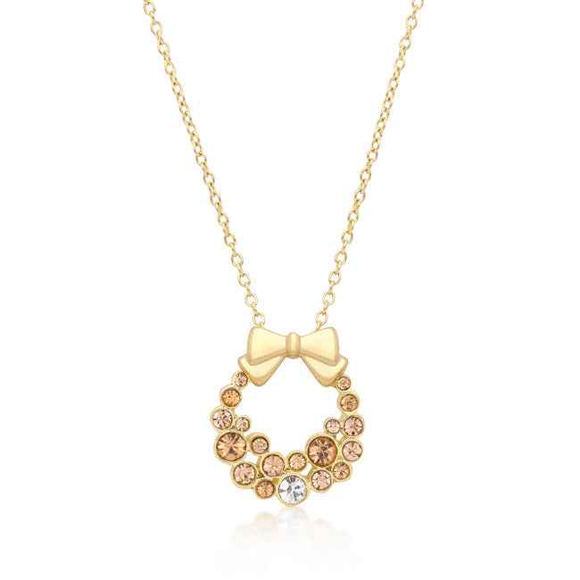 Avera Holiday Wreath Crystal Pendant Necklace in Gold