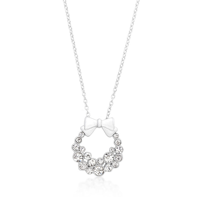 Avera Holiday Wreath Crystal Pendant Necklace in Gold