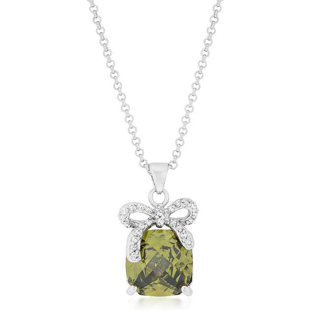 Avera Olivine Pendant with Bow Elegant Necklace