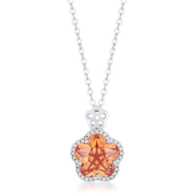 Avera Floral Cut Cubic Zirconia Pendant Necklace in Orange DestGlow
