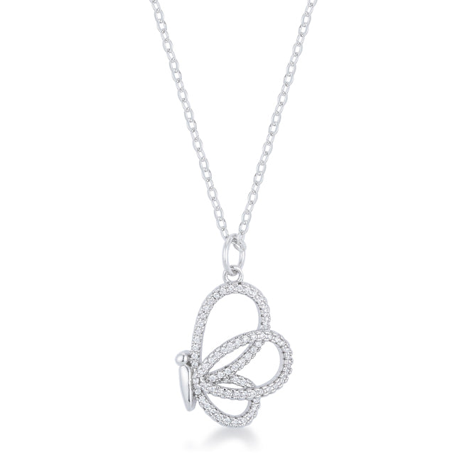 Avera Whimsical CZ Butterfly Pendant and Necklace in Sterling Silver DestGlow