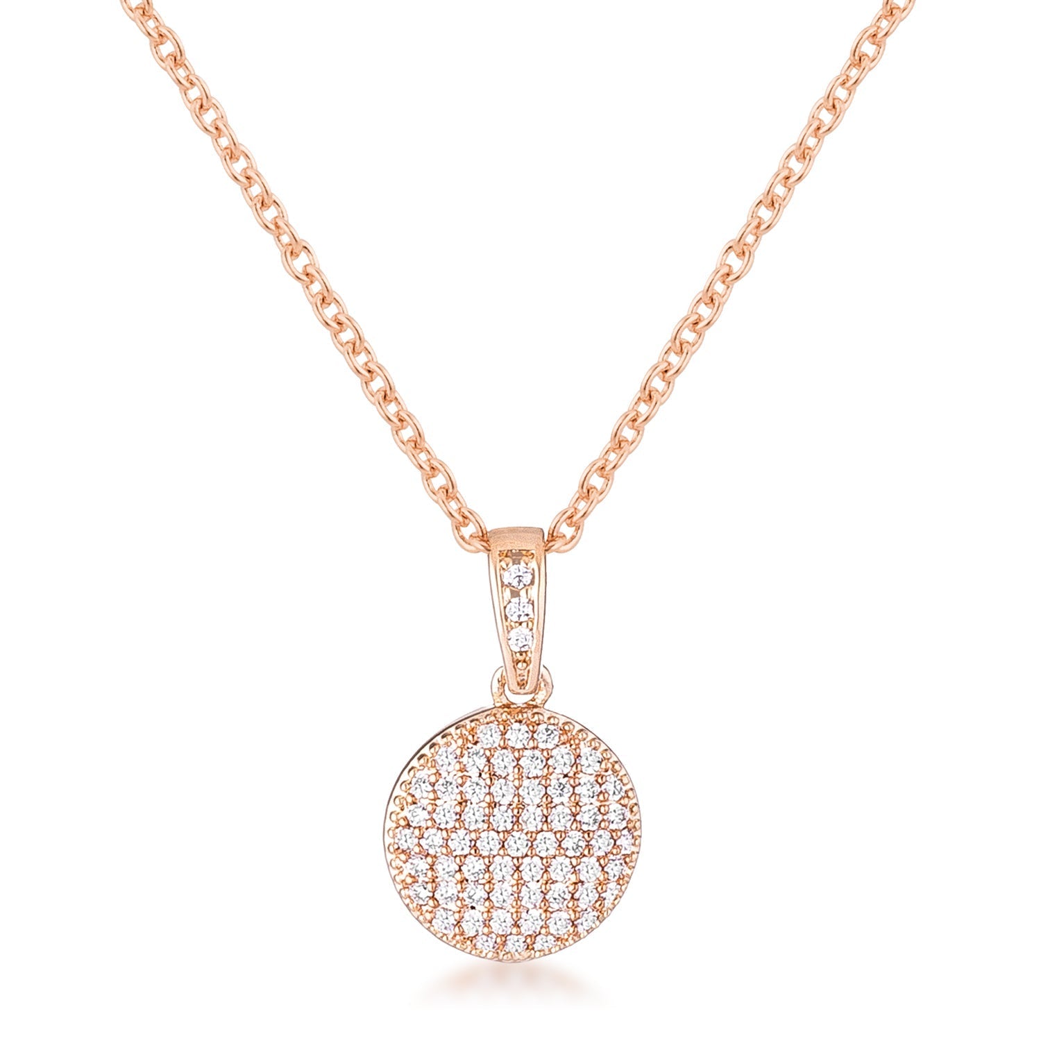 Avera Radiant CZ Disk Pendant Necklace in Pink DestGlow