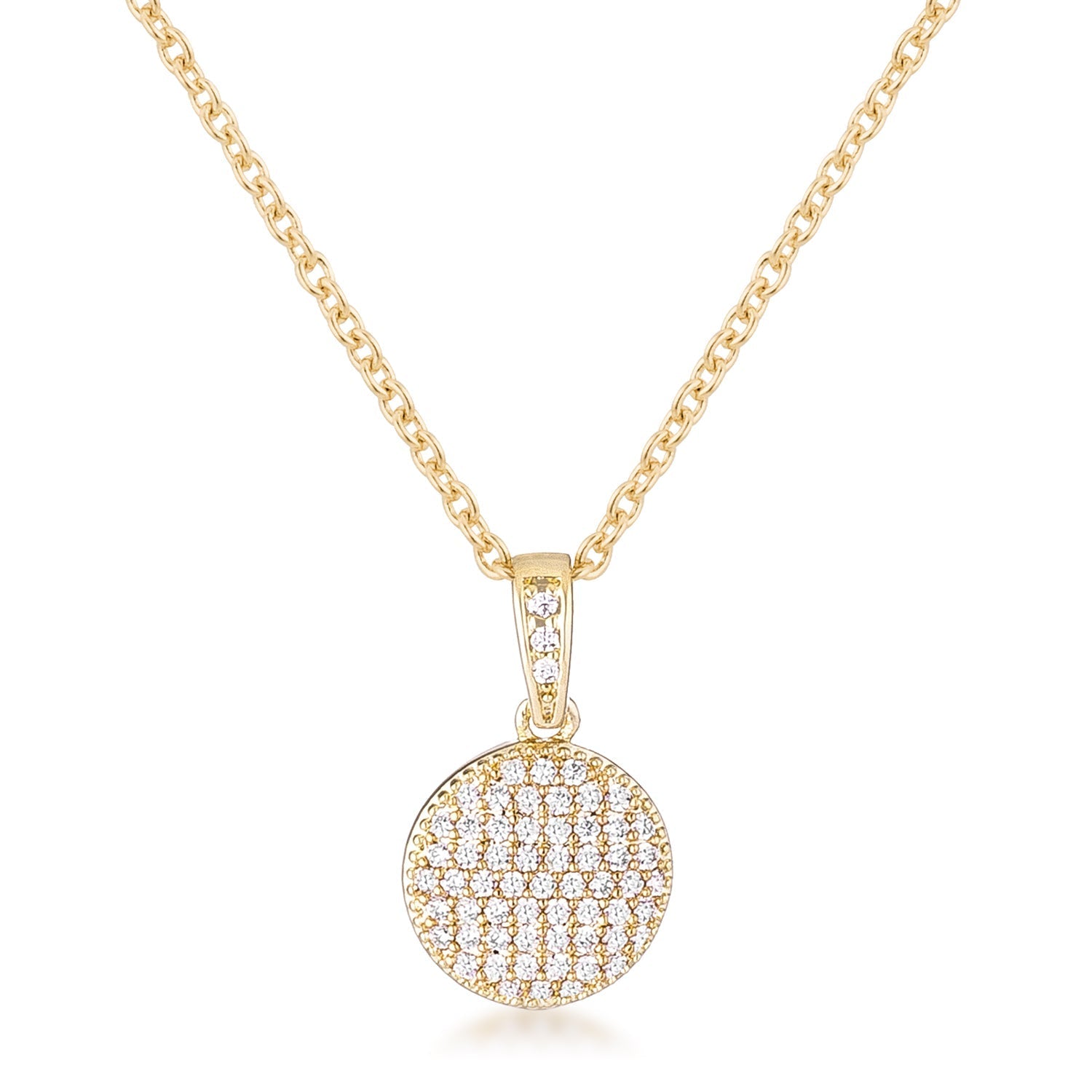 Avera Radiant CZ Disk Pendant Necklace in Pink DestGlow