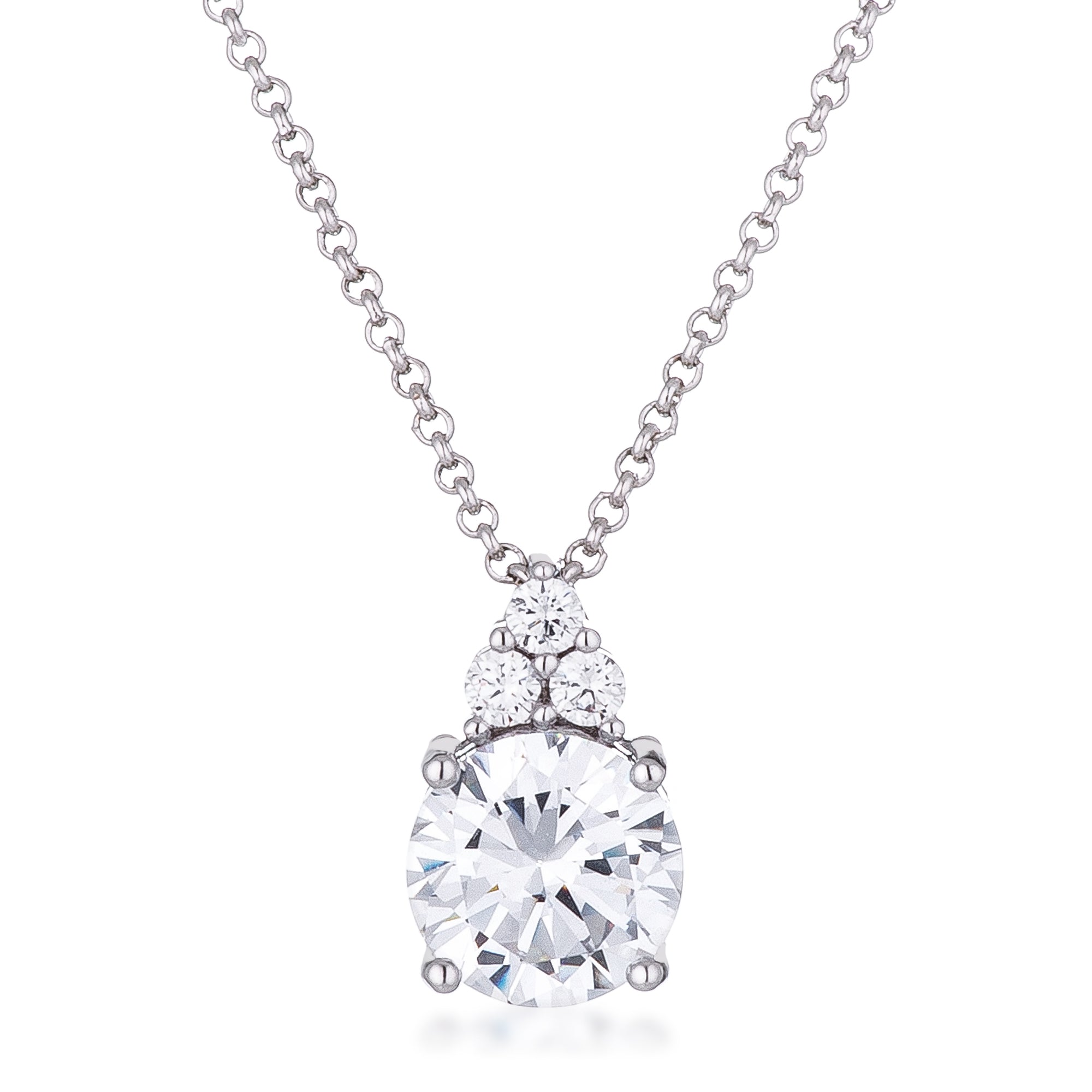 Avera Simple Plated 9mm Cubic Zirconia Pendant Necklace