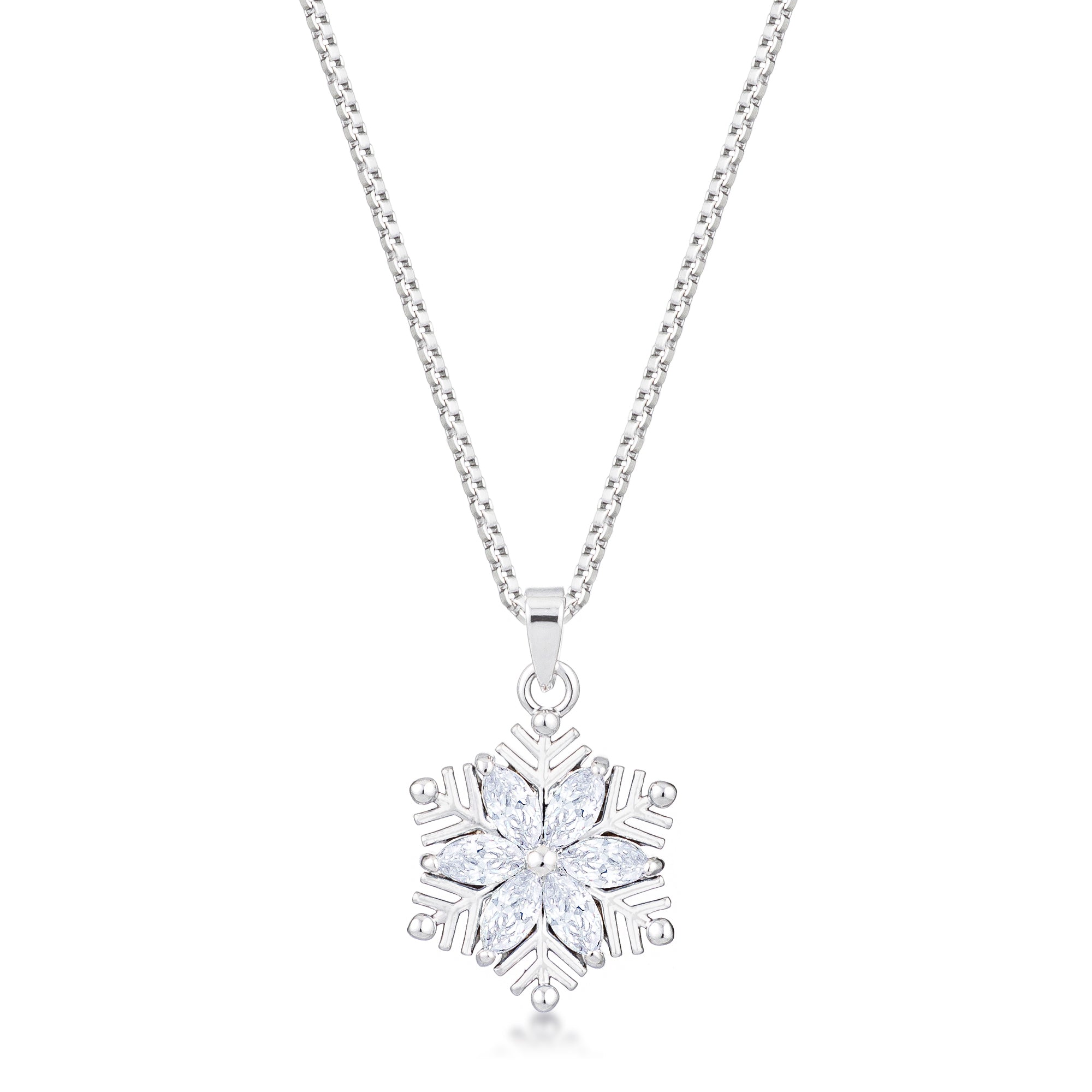 Avera Brilliant Marquise Snowflake Pendant in Sterling Silver