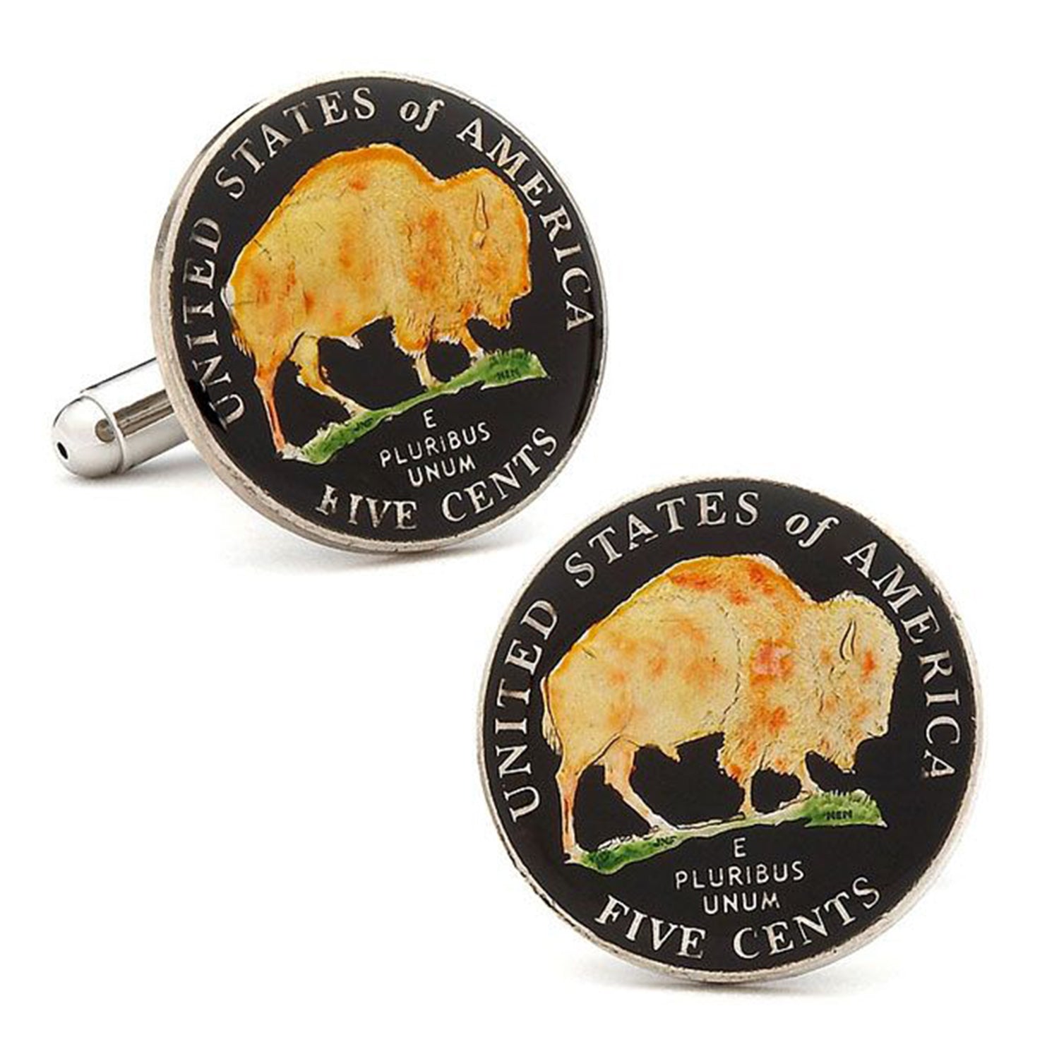 Hand Painted American Buffalo Nickel Coin Cufflinks by Cufflinks.com