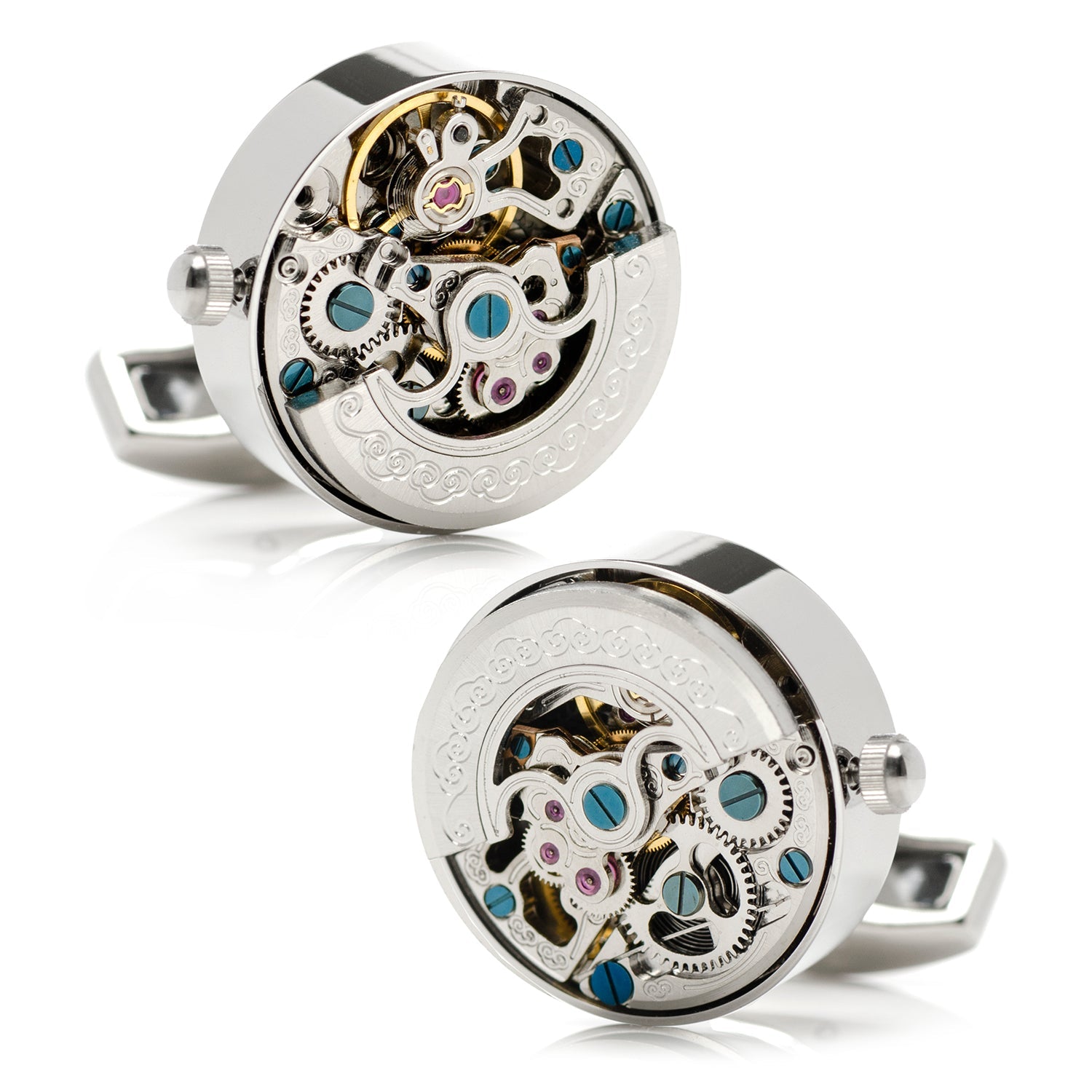 Silver Stainless Steel Kinetic Watch Movement Cufflinks by Cufflinks.com