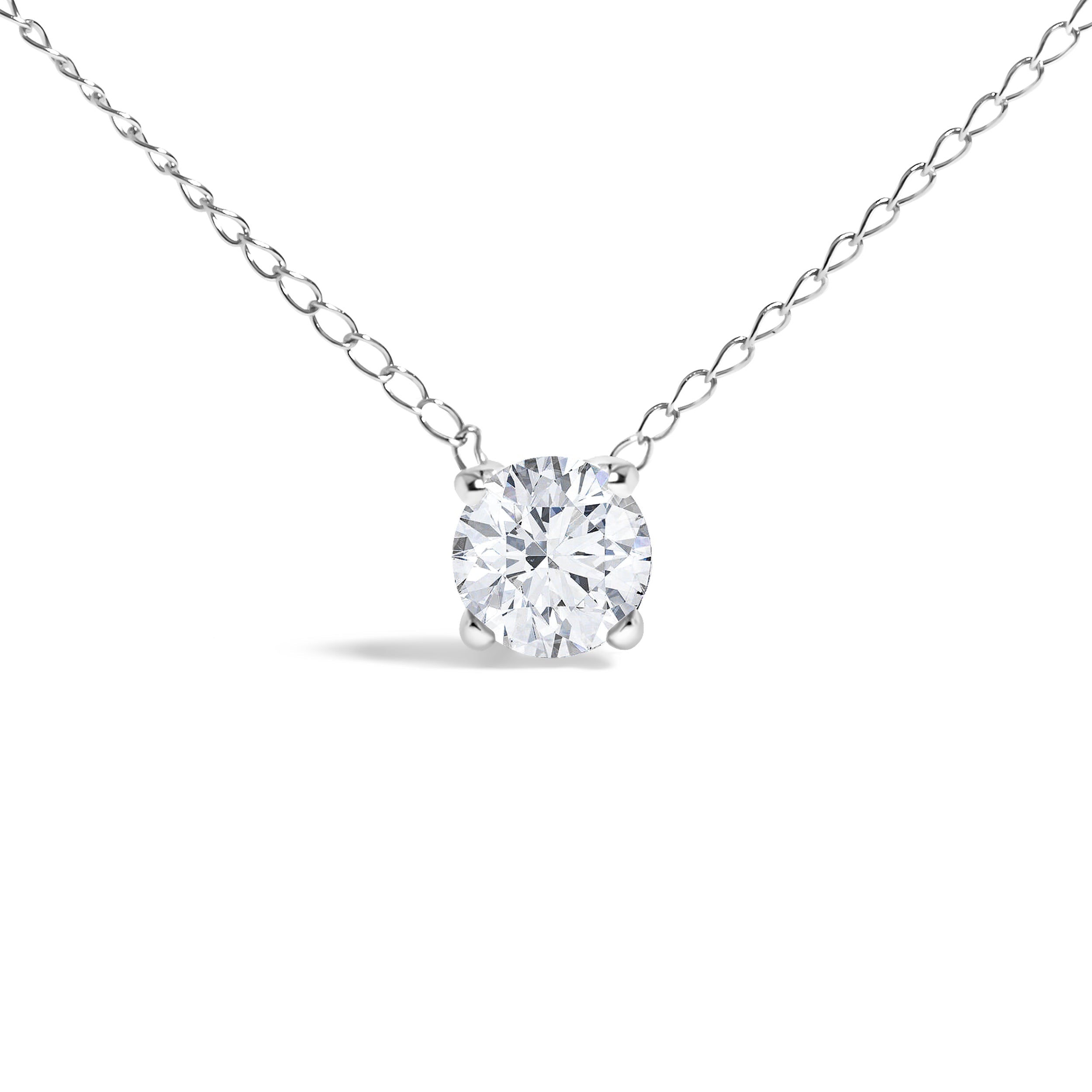 14K White Gold Floating 1/2 Cttw Lab Grown Diamond Solitaire Pendant Necklace - 18" Inches DestGlow