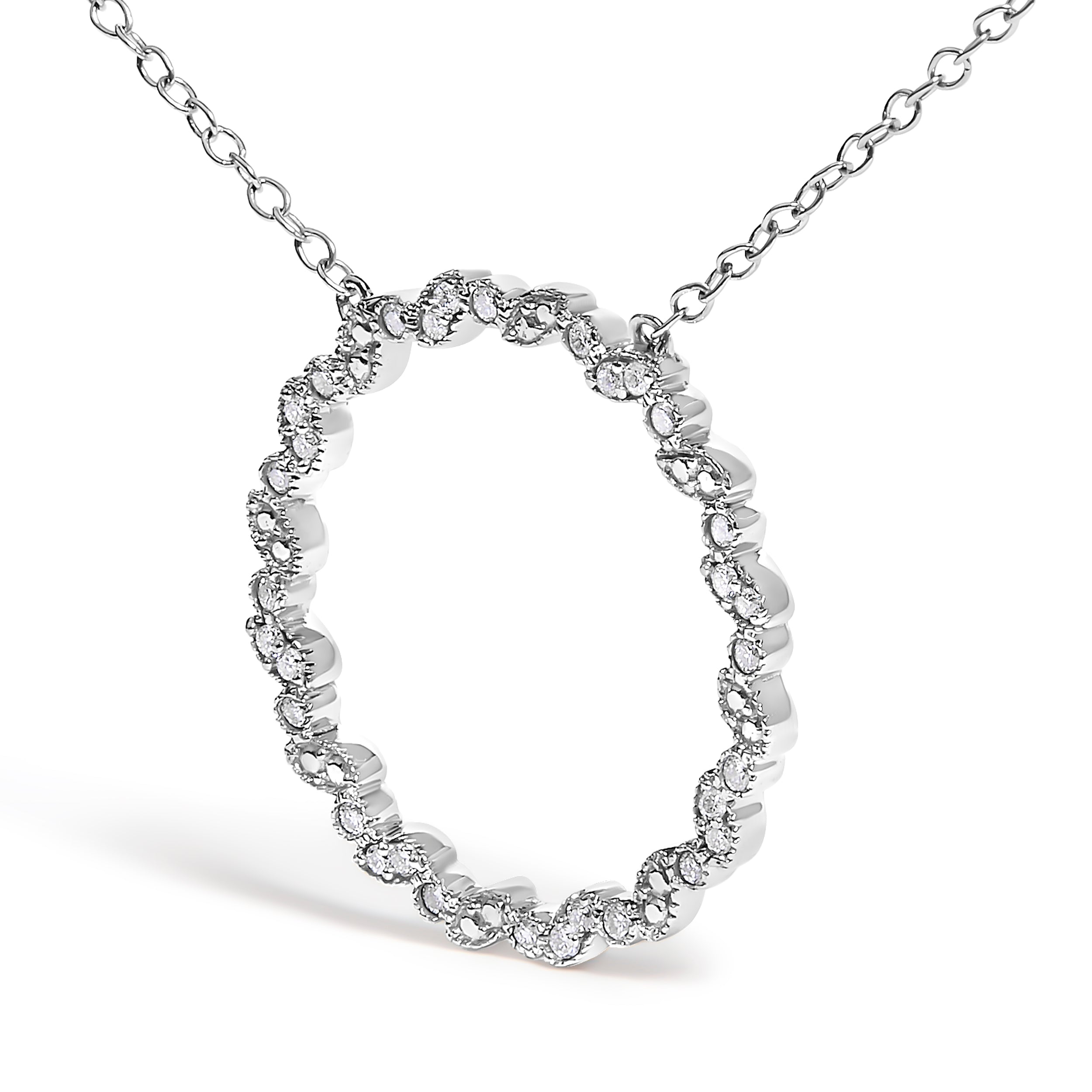 .925 Sterling Silver 1/7 Cttw Lab Grown Diamond Beaded Love Circle Pendant Necklace - Size 18 Inches DestGlow