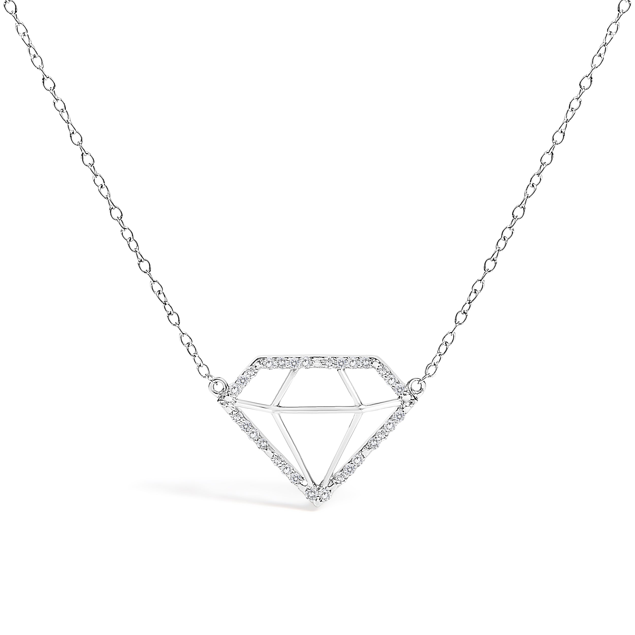 .925 Sterling Silver 1/7 Cttw Lab Grown Diamond Diamond Shaped Pendant Necklace - Size 18 Inches DestGlow