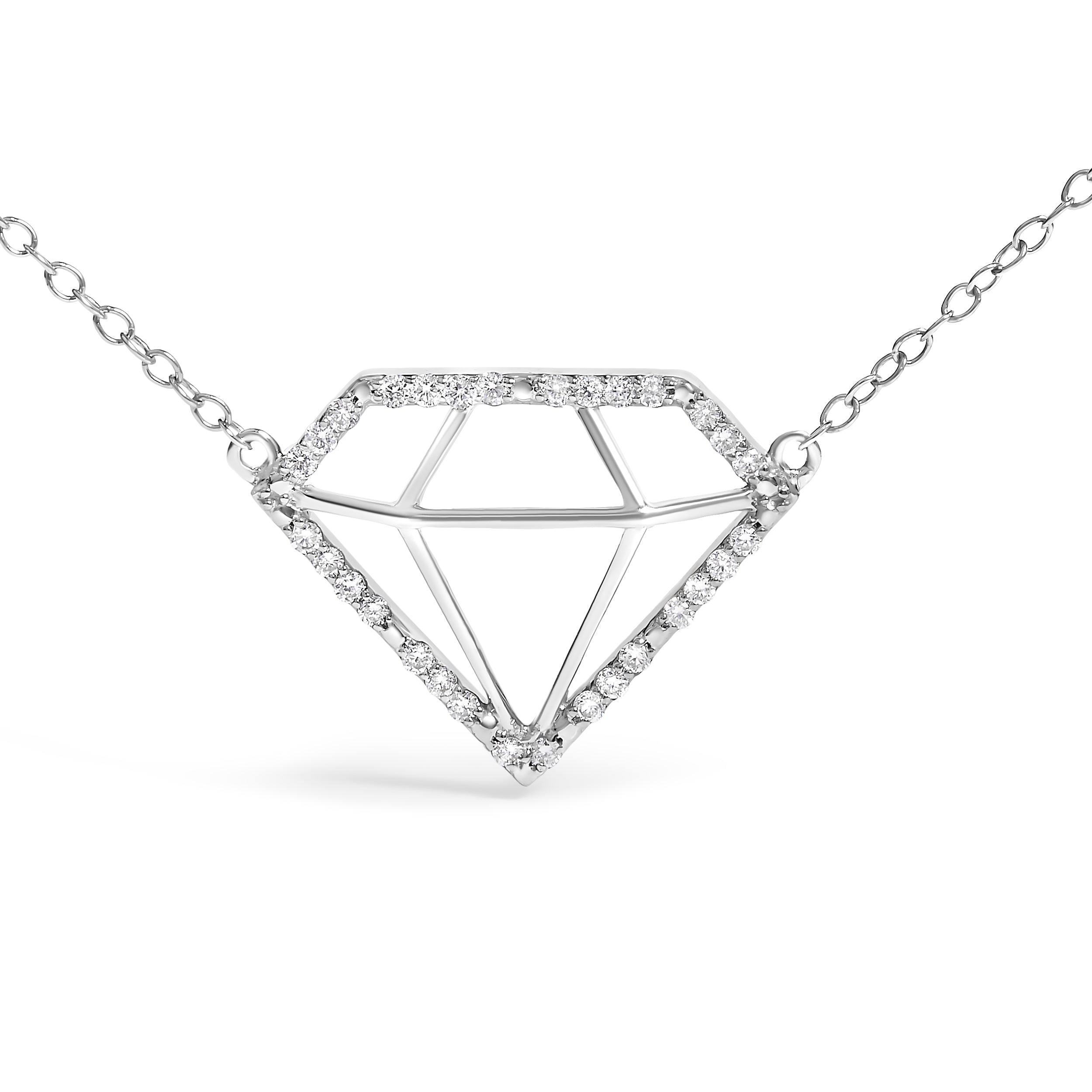 .925 Sterling Silver 1/7 Cttw Lab Grown Diamond Diamond Shaped Pendant Necklace - Size 18 Inches DestGlow