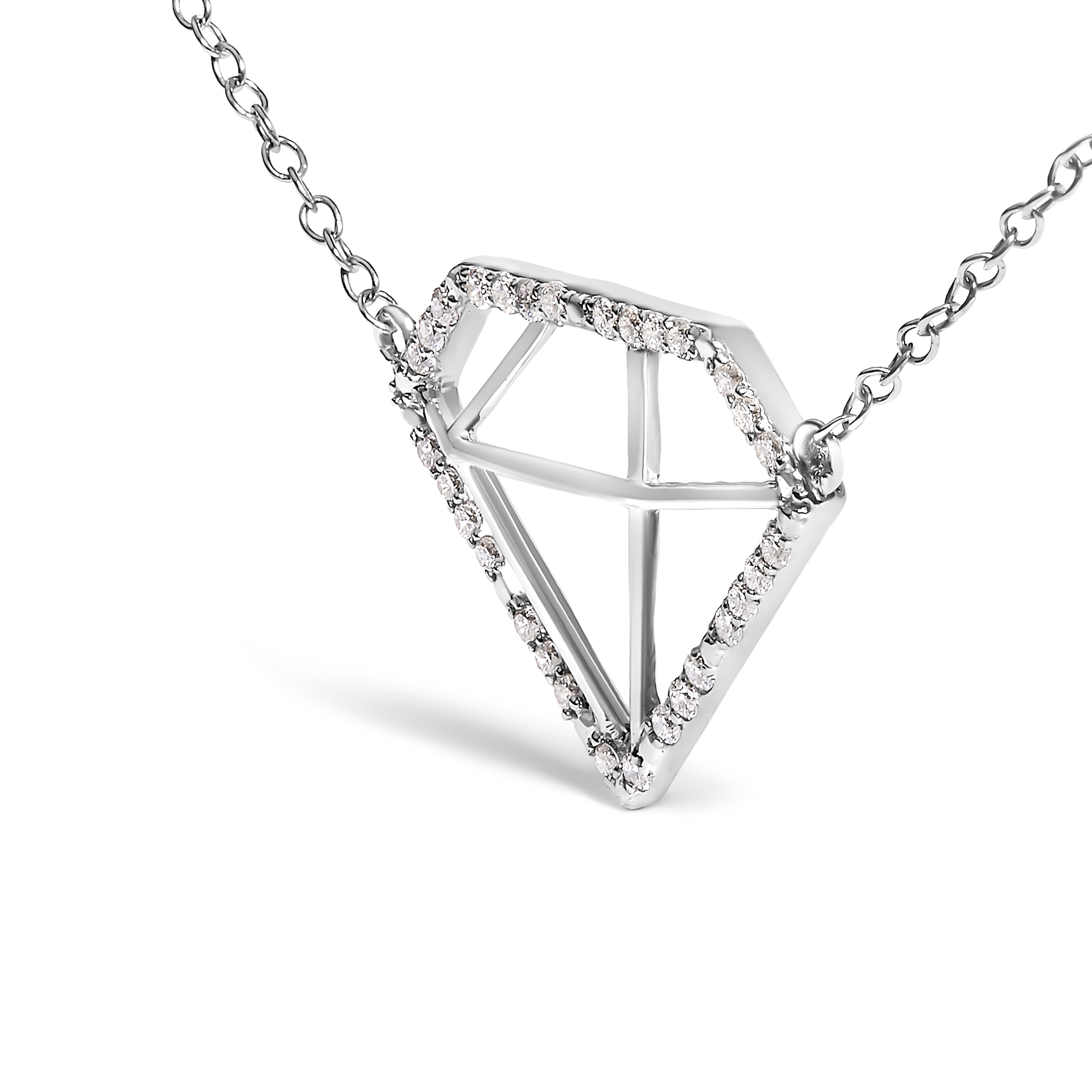 .925 Sterling Silver 1/7 Cttw Lab Grown Diamond Diamond Shaped Pendant Necklace - Size 18 Inches DestGlow