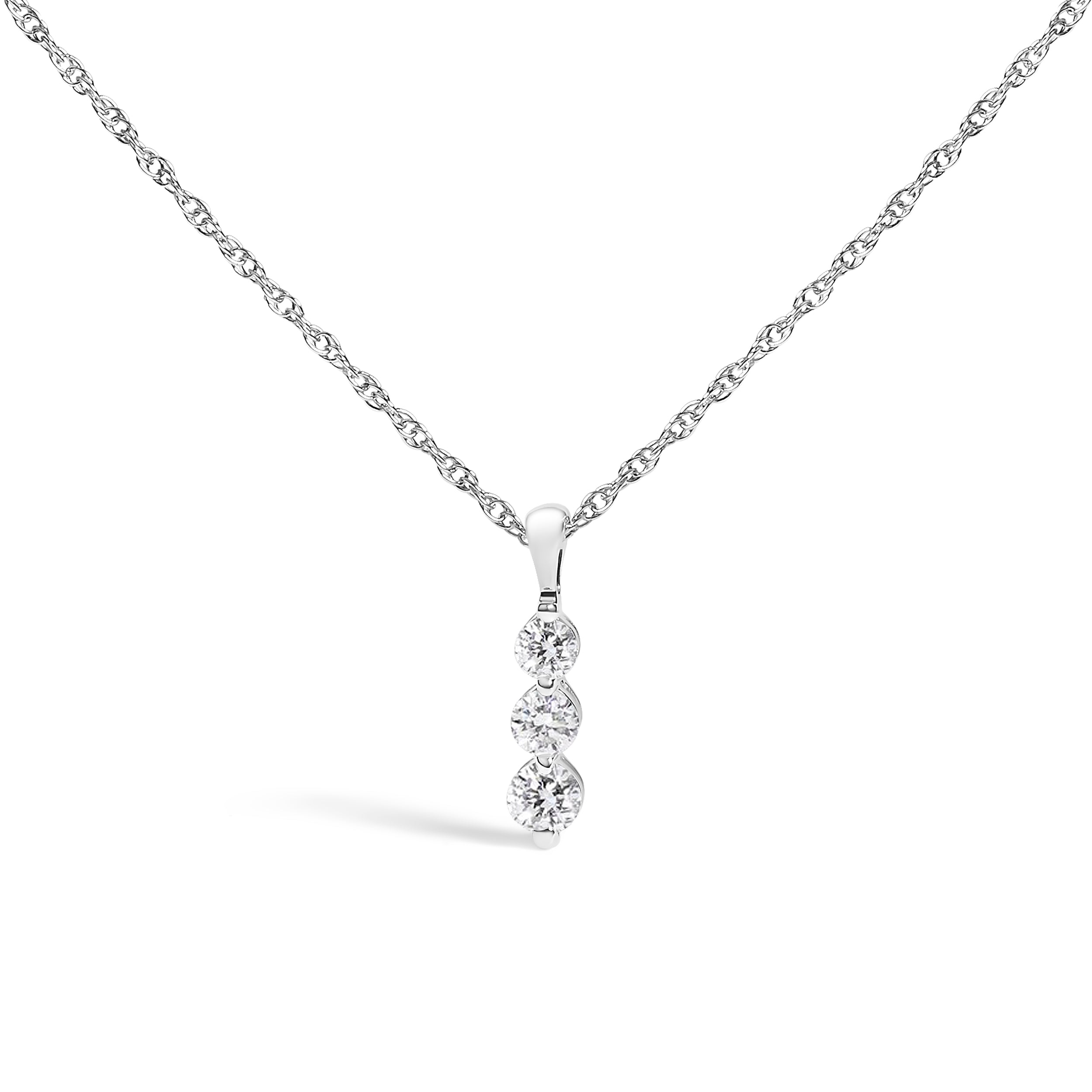 .925 Sterling Silver 1/7 Cttw Lab Grown Diamond Three Stone Diamond Pendant Necklace - 18" Inches DestGlow