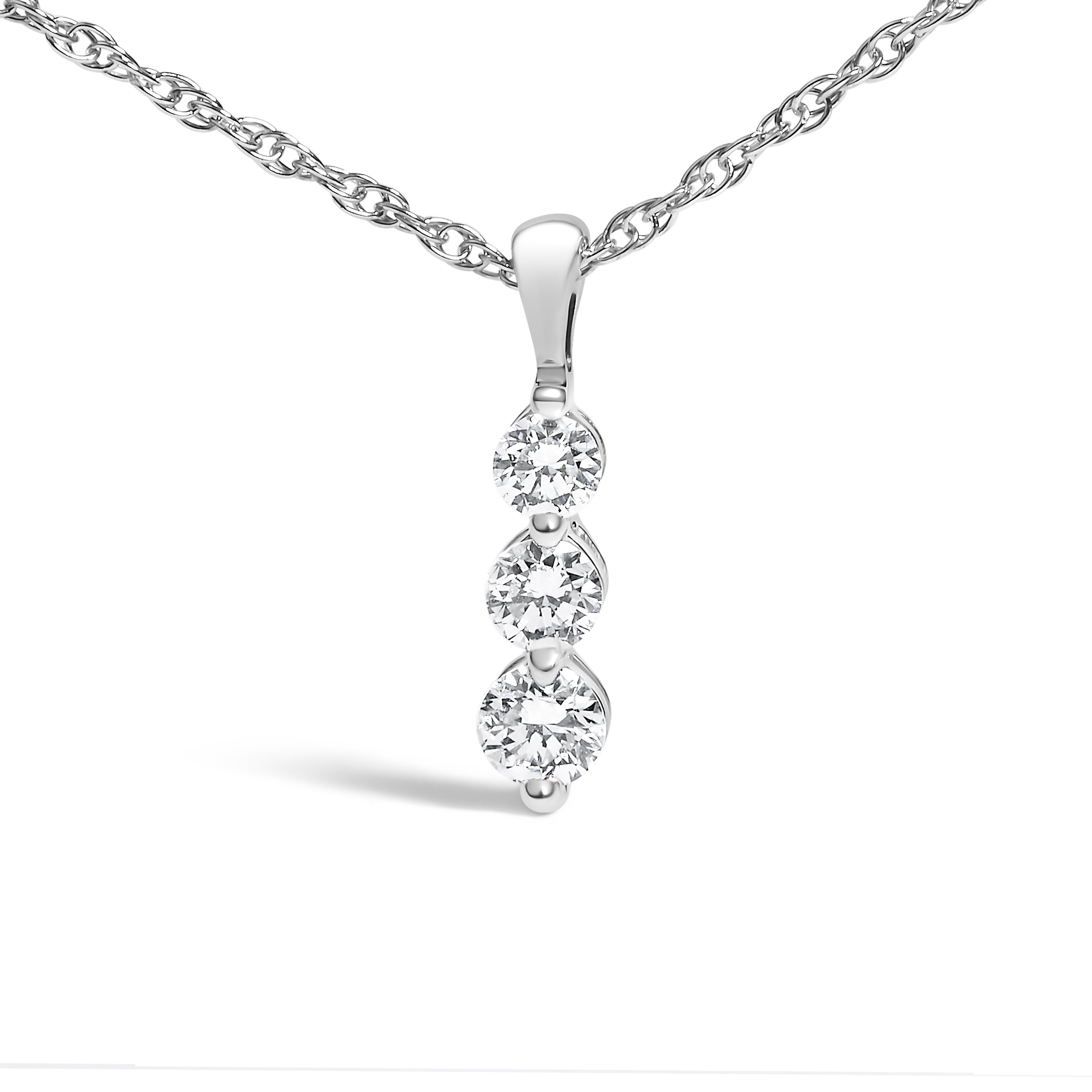 .925 Sterling Silver 1/7 Cttw Lab Grown Diamond Three Stone Diamond Pendant Necklace - 18" Inches DestGlow