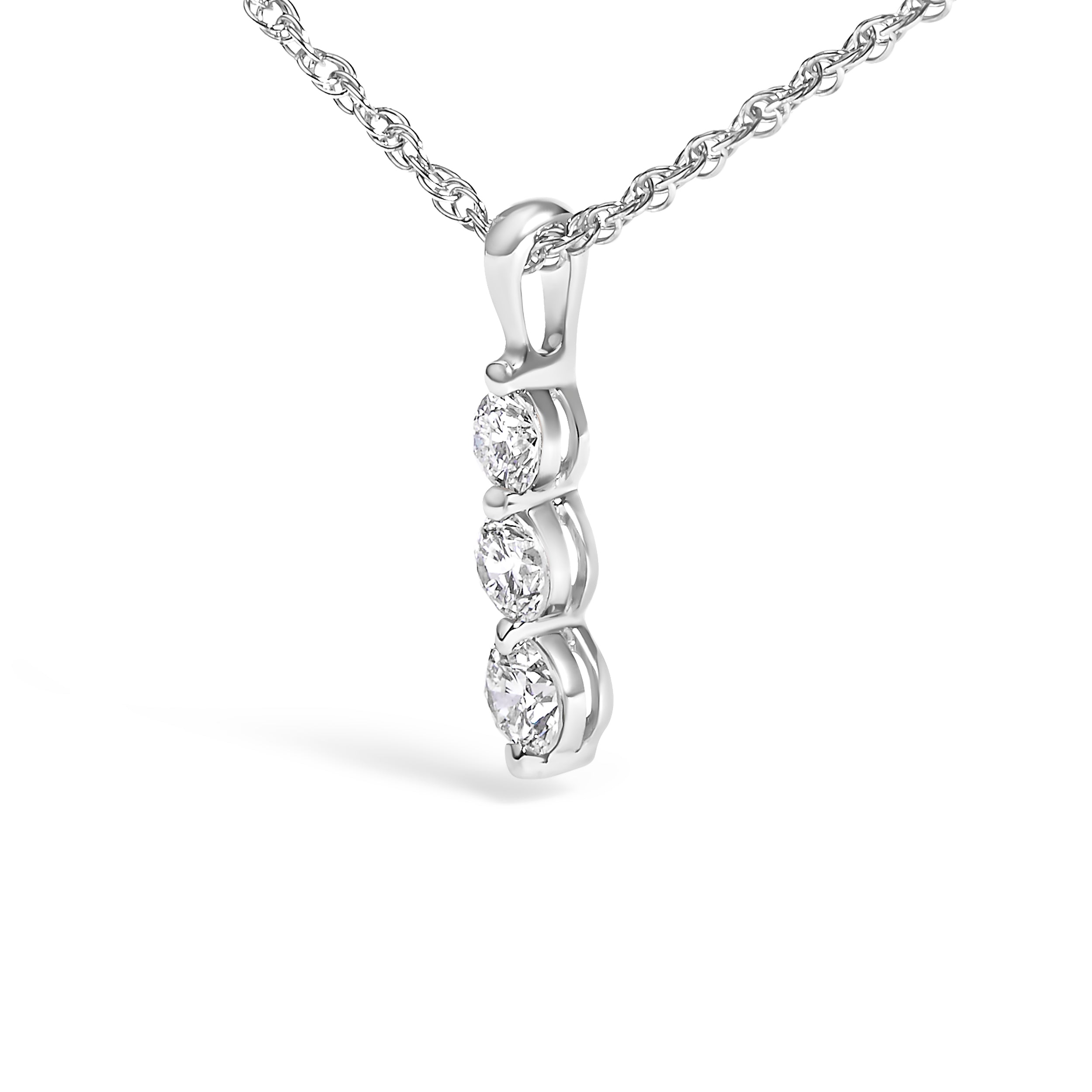 .925 Sterling Silver 1/7 Cttw Lab Grown Diamond Three Stone Diamond Pendant Necklace - 18" Inches DestGlow