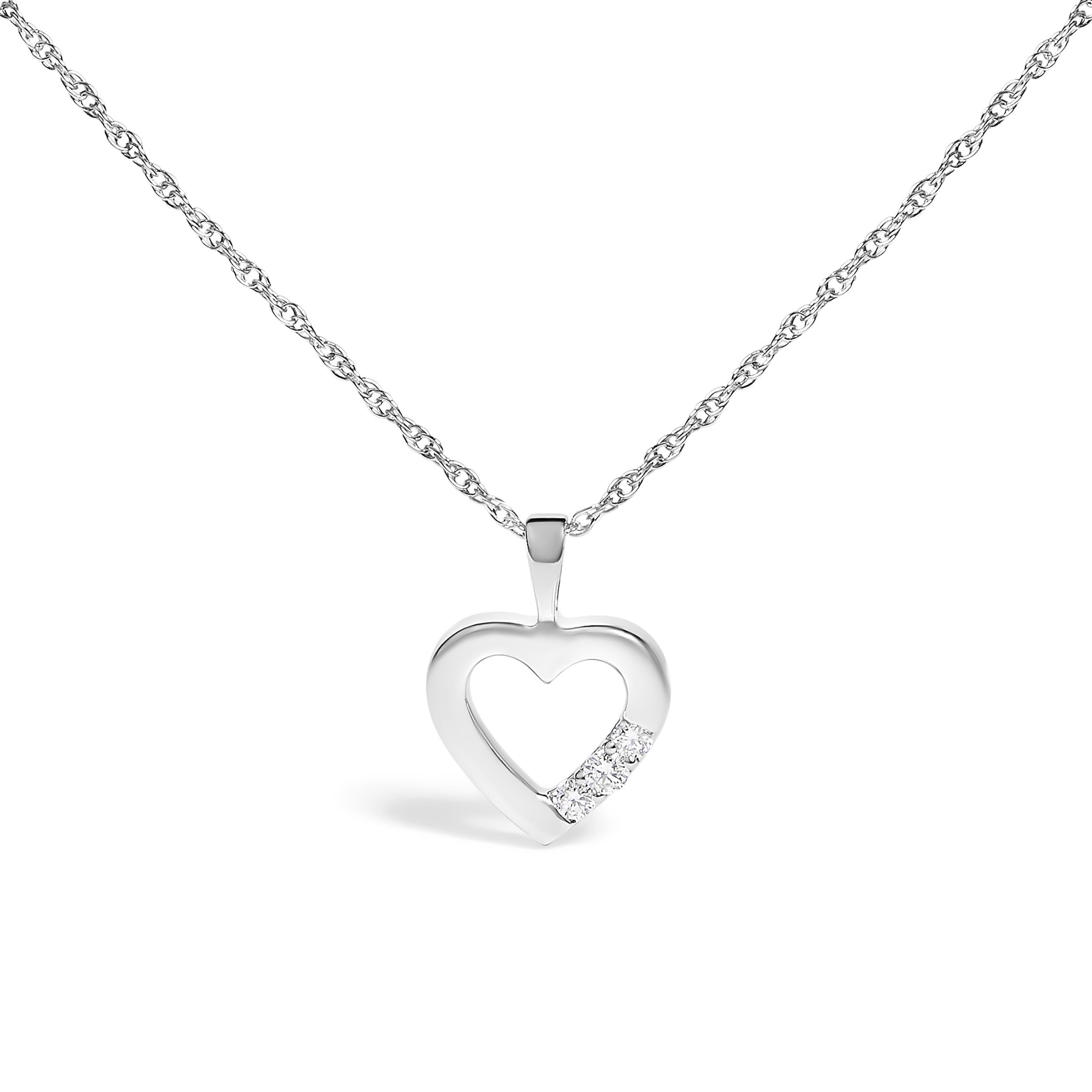 .925 Sterling Silver Lab Grown Diamond 1/4 Cttw Three Stone Heart Pendant Necklace - 18" Inches DestGlow