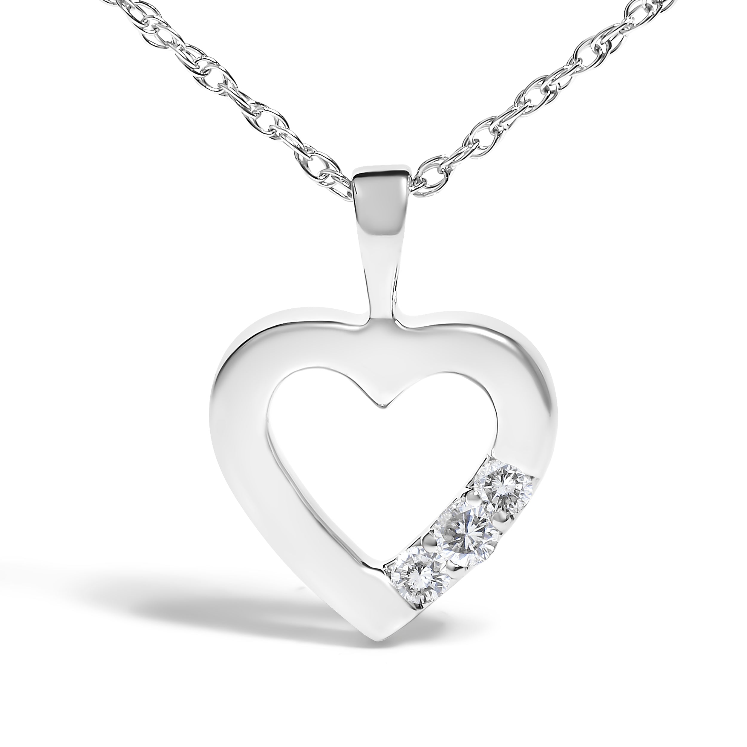 .925 Sterling Silver Lab Grown Diamond 1/4 Cttw Three Stone Heart Pendant Necklace - 18" Inches DestGlow