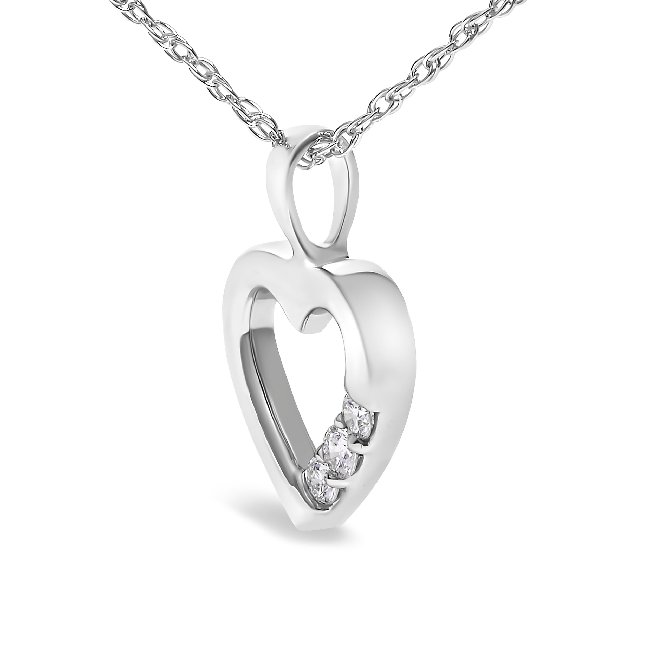.925 Sterling Silver Lab Grown Diamond 1/4 Cttw Three Stone Heart Pendant Necklace - 18" Inches DestGlow