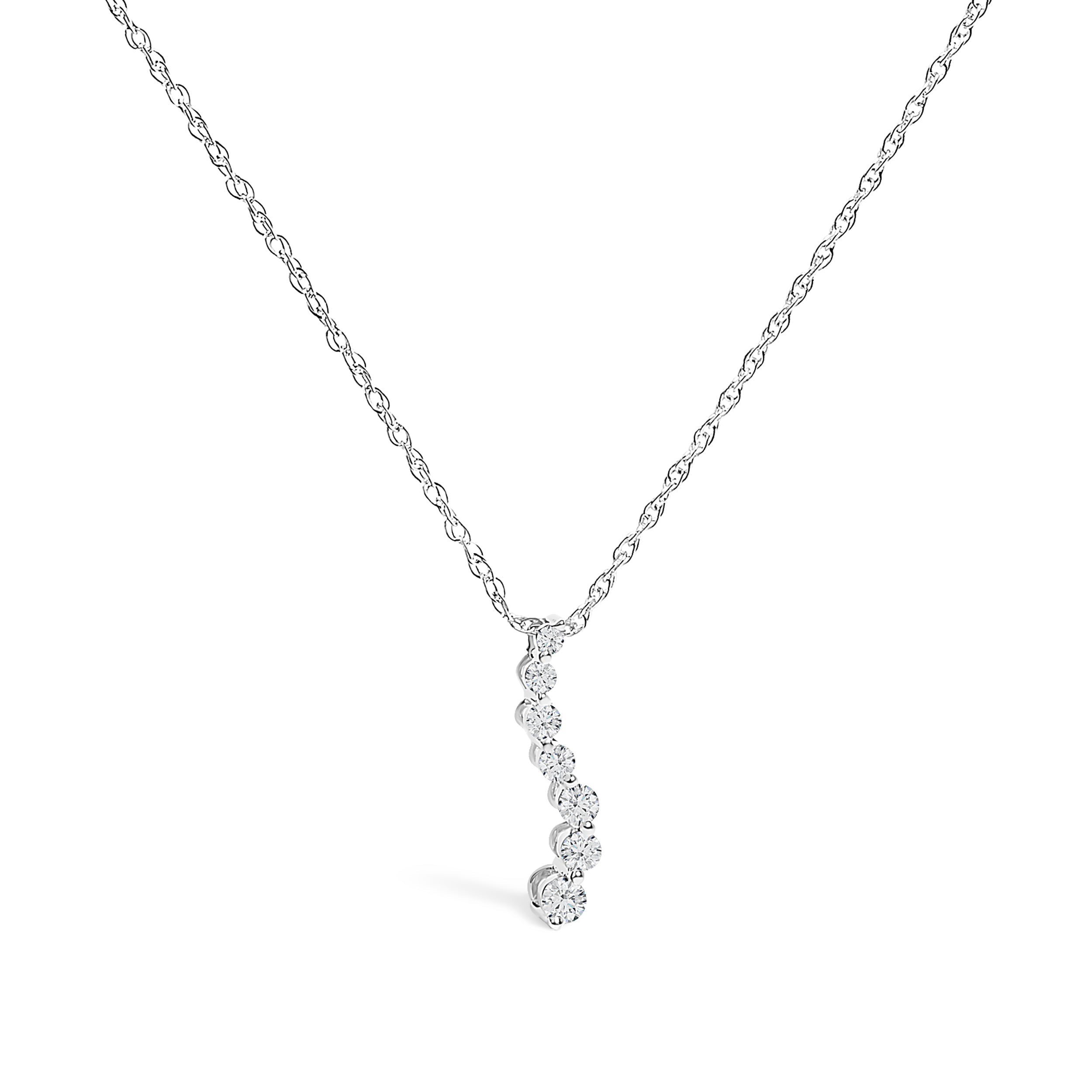 .925 Sterling Silver 1/4 Cttw Lab Grown Diamond Journey Pendant Necklace - 18" Inches DestGlow