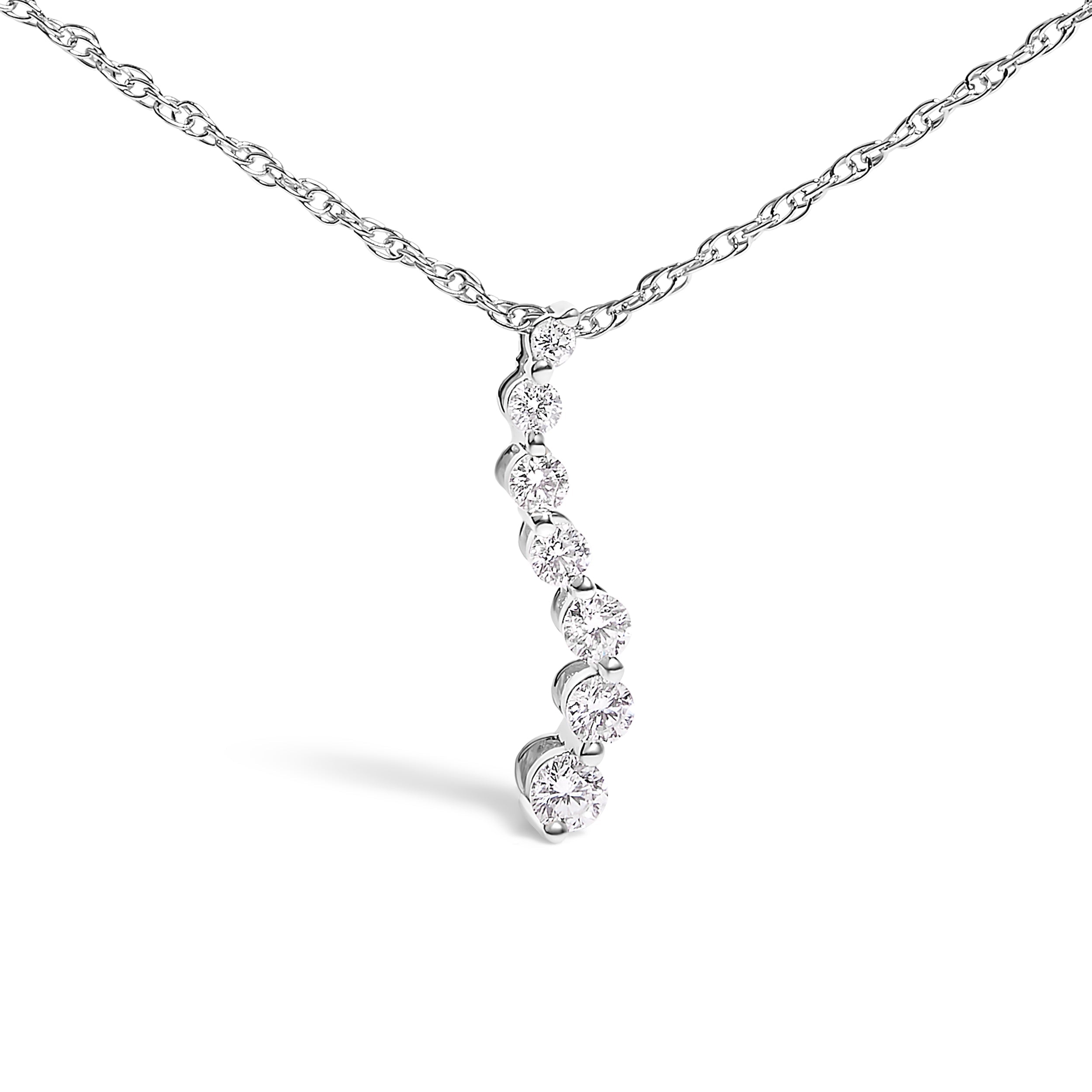 .925 Sterling Silver 1/4 Cttw Lab Grown Diamond Journey Pendant Necklace - 18" Inches DestGlow