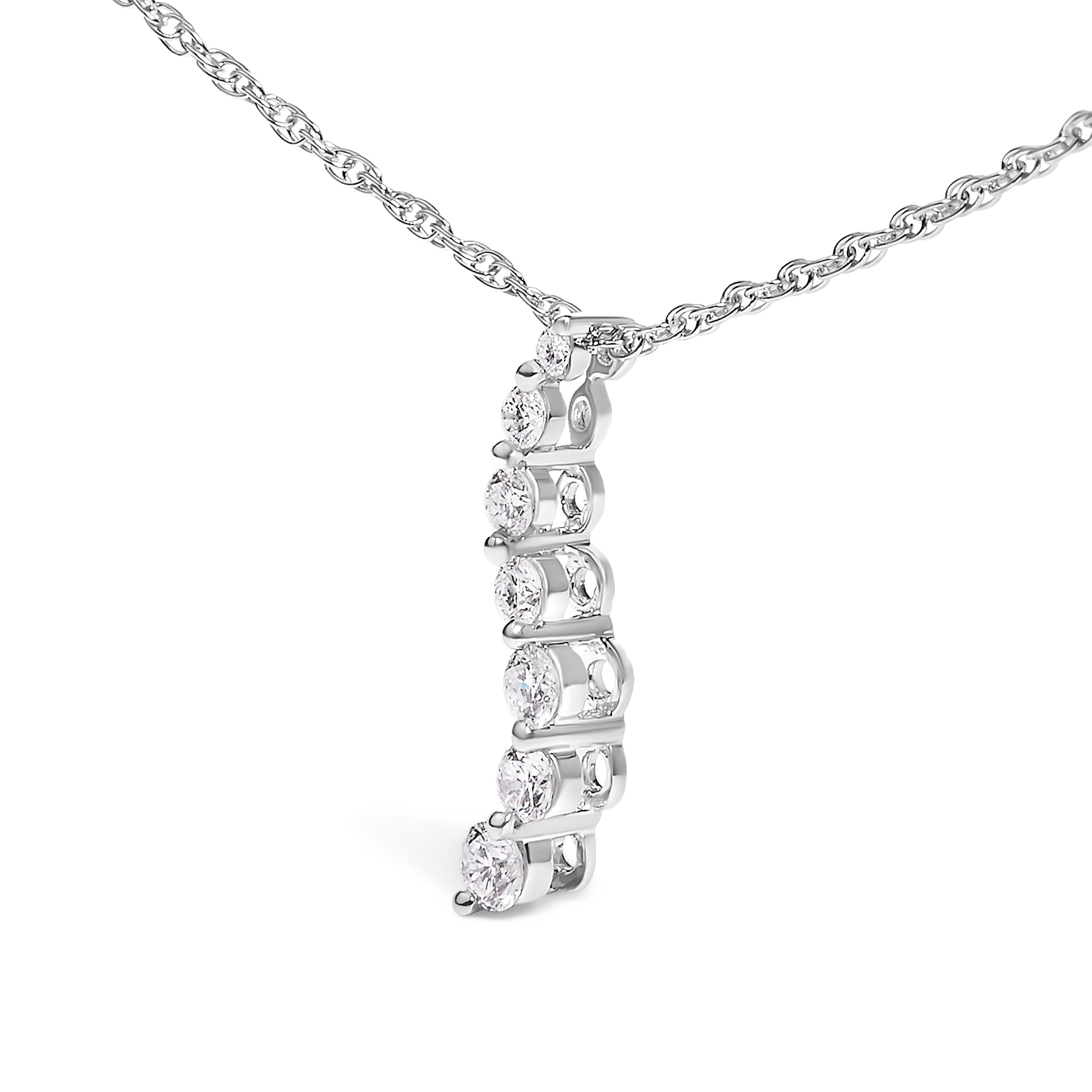 .925 Sterling Silver 1/4 Cttw Lab Grown Diamond Journey Pendant Necklace - 18" Inches DestGlow