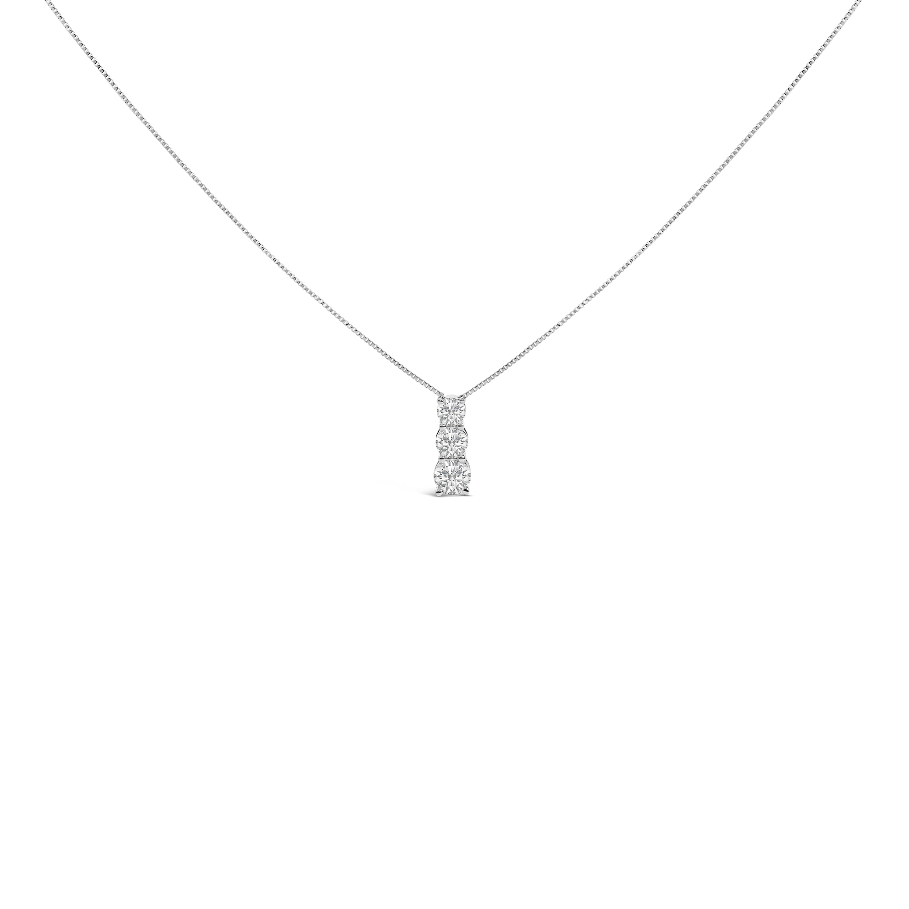 14K White Gold 1/2 Cttw Lab Grown Diamond Three Stone Pendant Necklace DestGlow