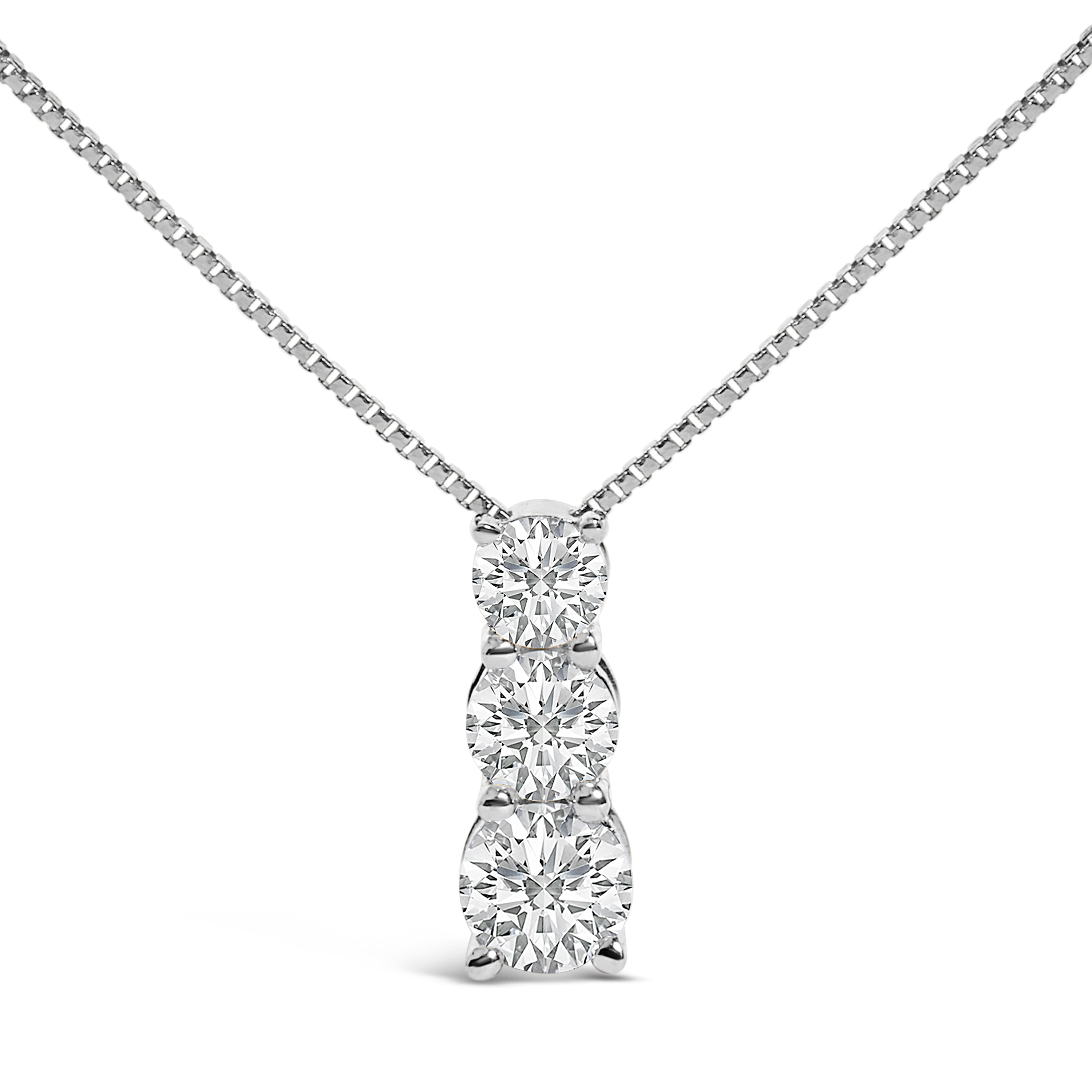 14K White Gold 1/2 Cttw Lab Grown Diamond Three Stone Pendant Necklace DestGlow