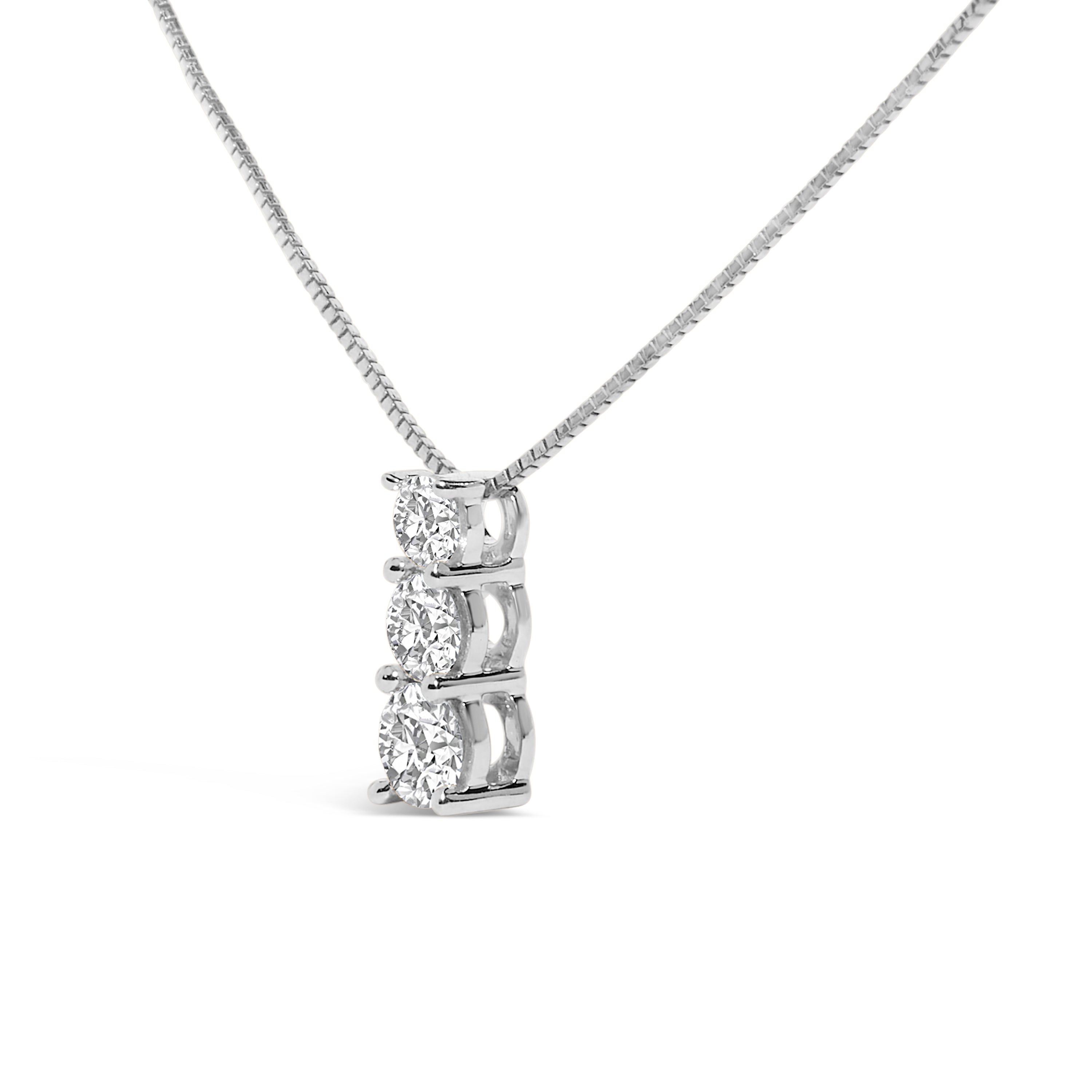 14K White Gold 1/2 Cttw Lab Grown Diamond Three Stone Pendant Necklace DestGlow