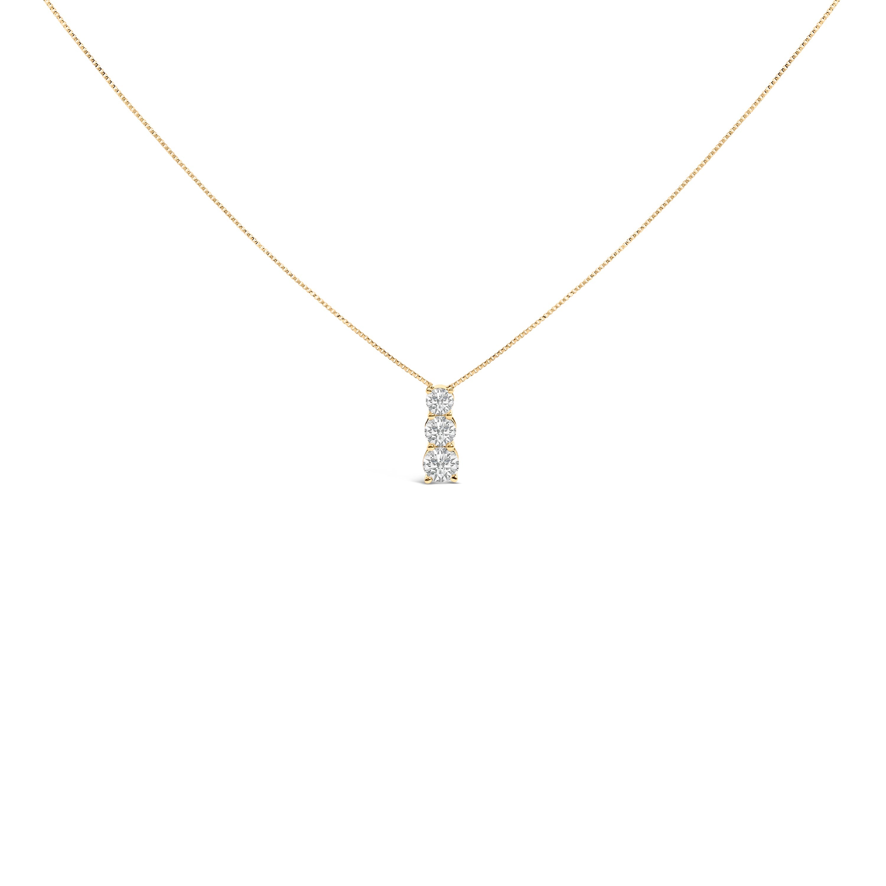 14K White Gold 1/2 Cttw Lab Grown Diamond Three Stone Pendant Necklace DestGlow