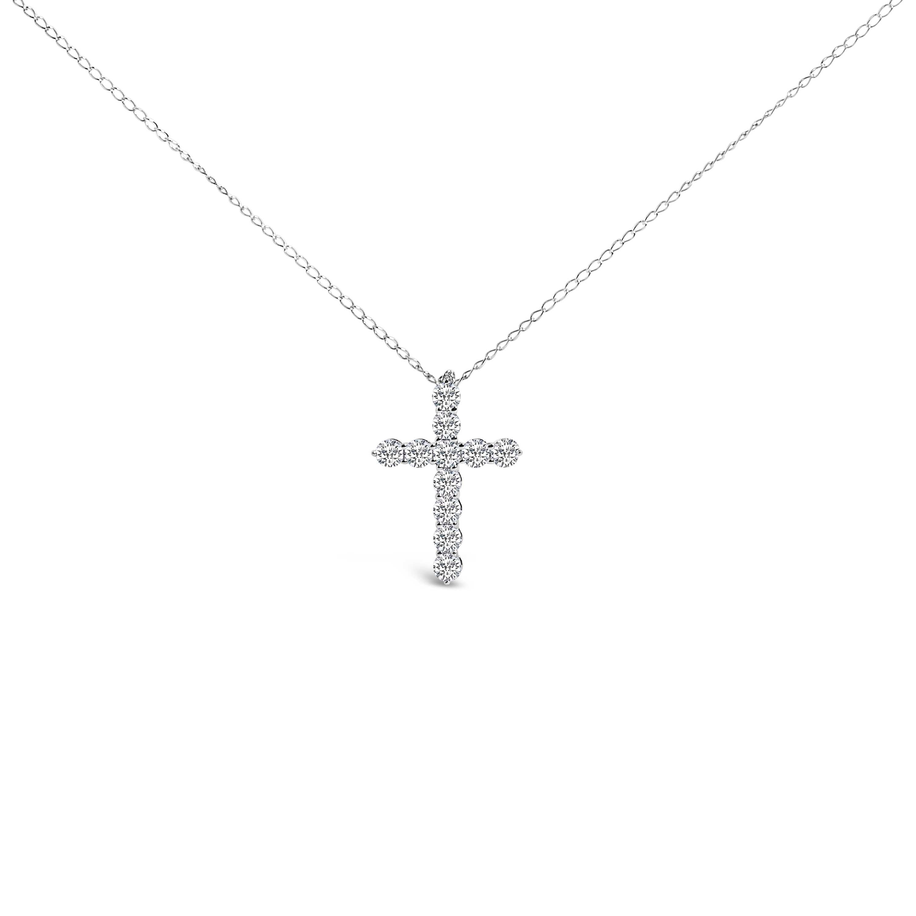 14K White Gold 1/2 Cttw Lab Grown Diamond 11 Stone Cross Pendant Necklace DestGlow