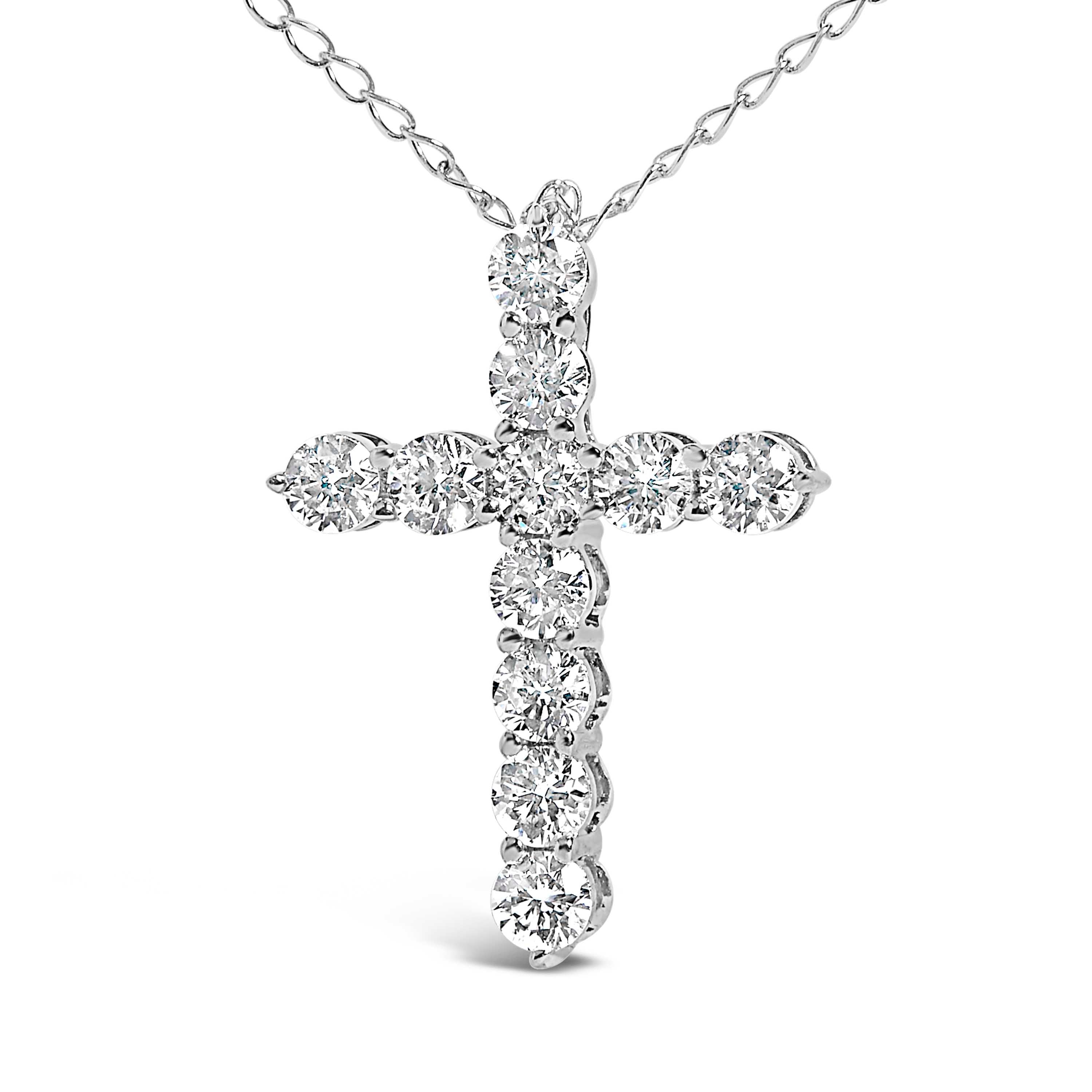 14K White Gold 1/2 Cttw Lab Grown Diamond 11 Stone Cross Pendant Necklace DestGlow