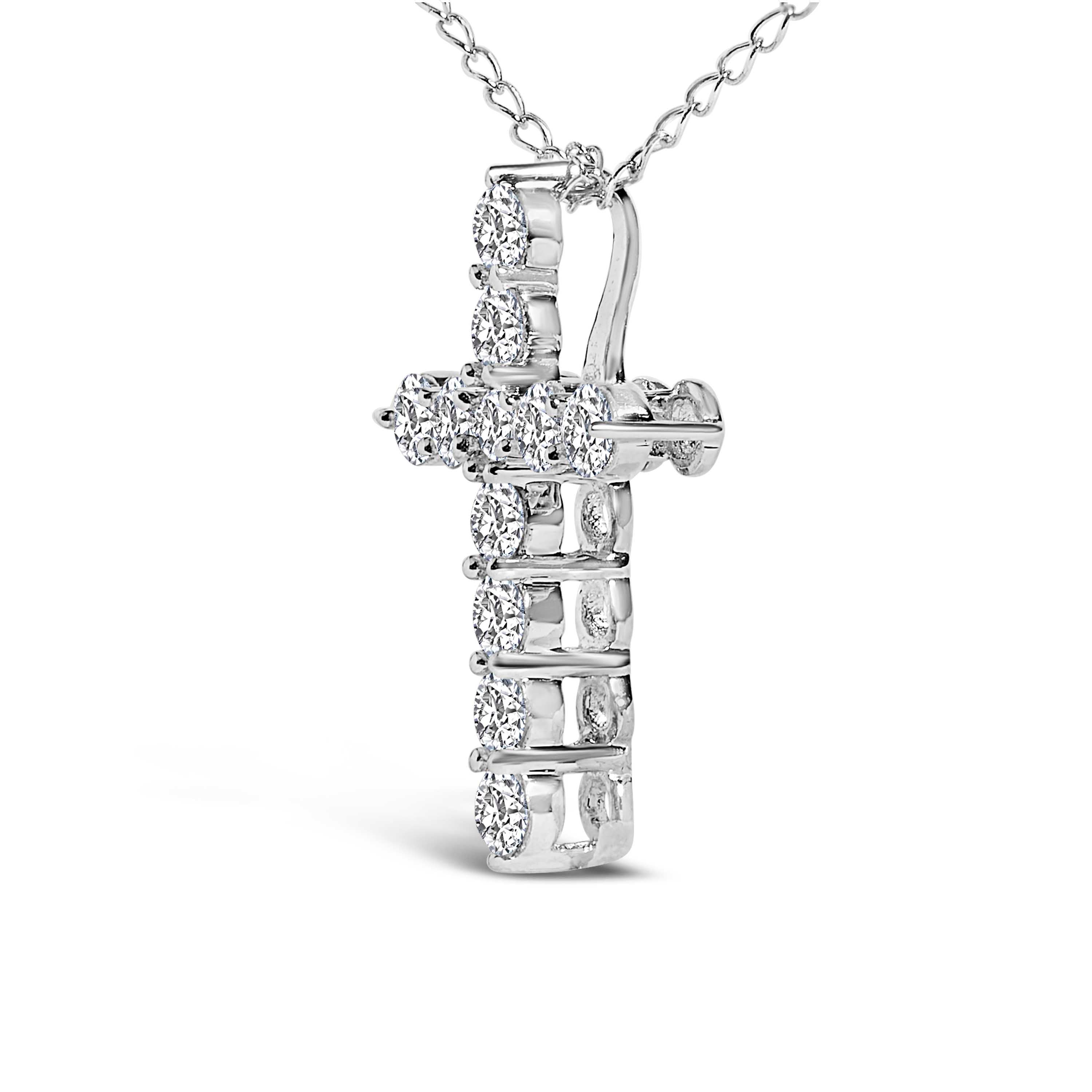 14K White Gold 1/2 Cttw Lab Grown Diamond 11 Stone Cross Pendant Necklace DestGlow