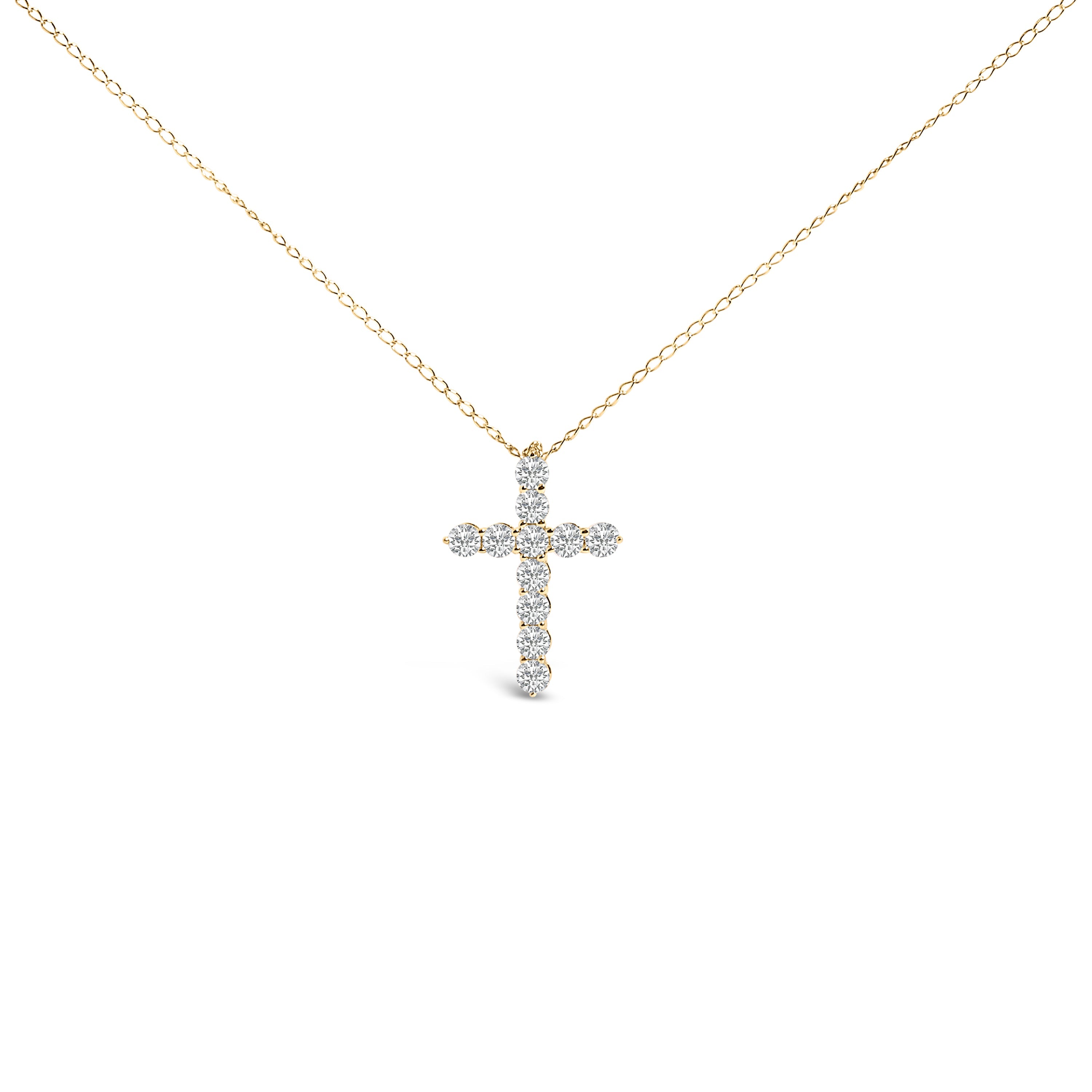 14K White Gold 1/2 Cttw Lab Grown Diamond 11 Stone Cross Pendant Necklace DestGlow