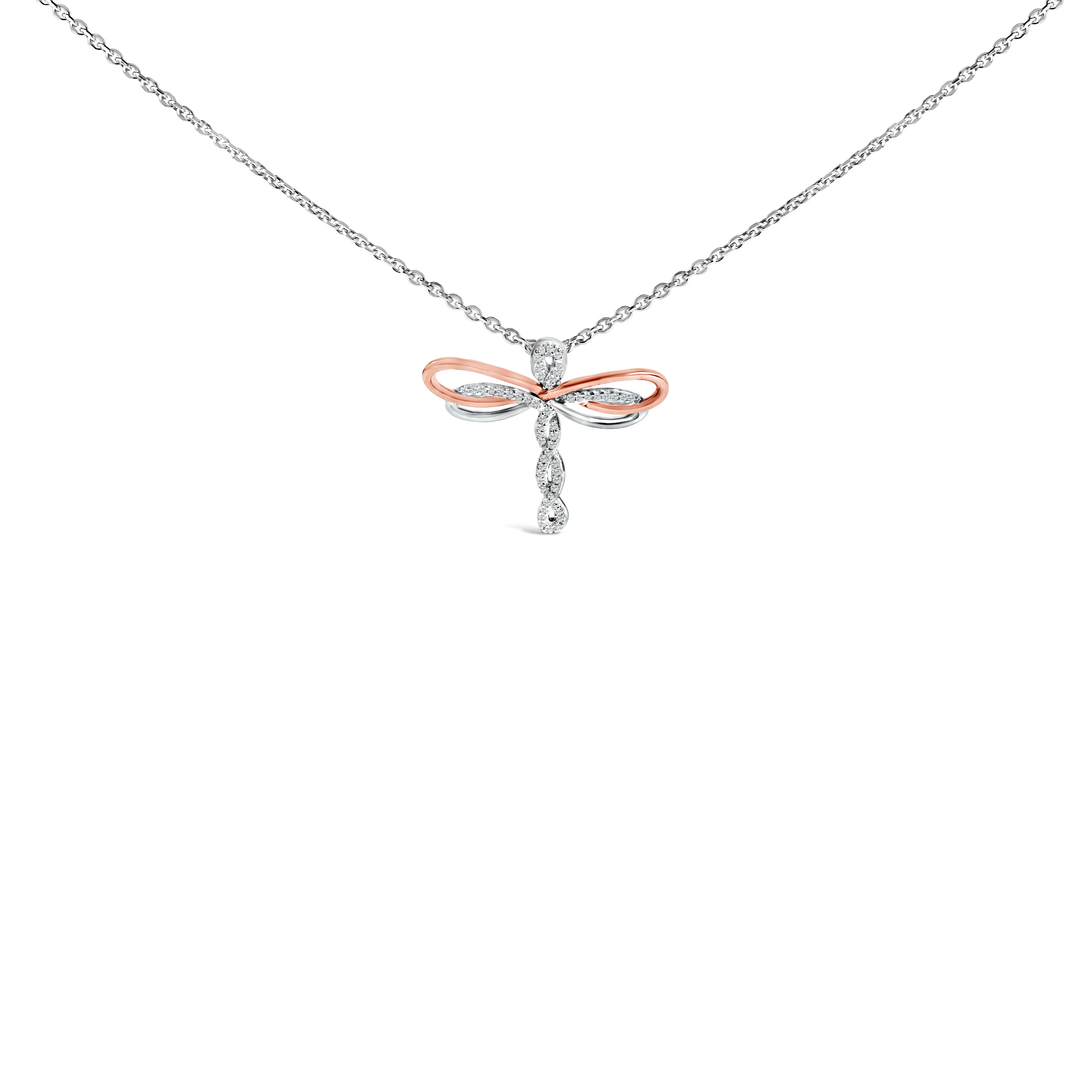 14K Rose Gold Plated Sterling Silver 1/10 Cttw Diamond Dragonfly Pendant Necklace by Bids.com