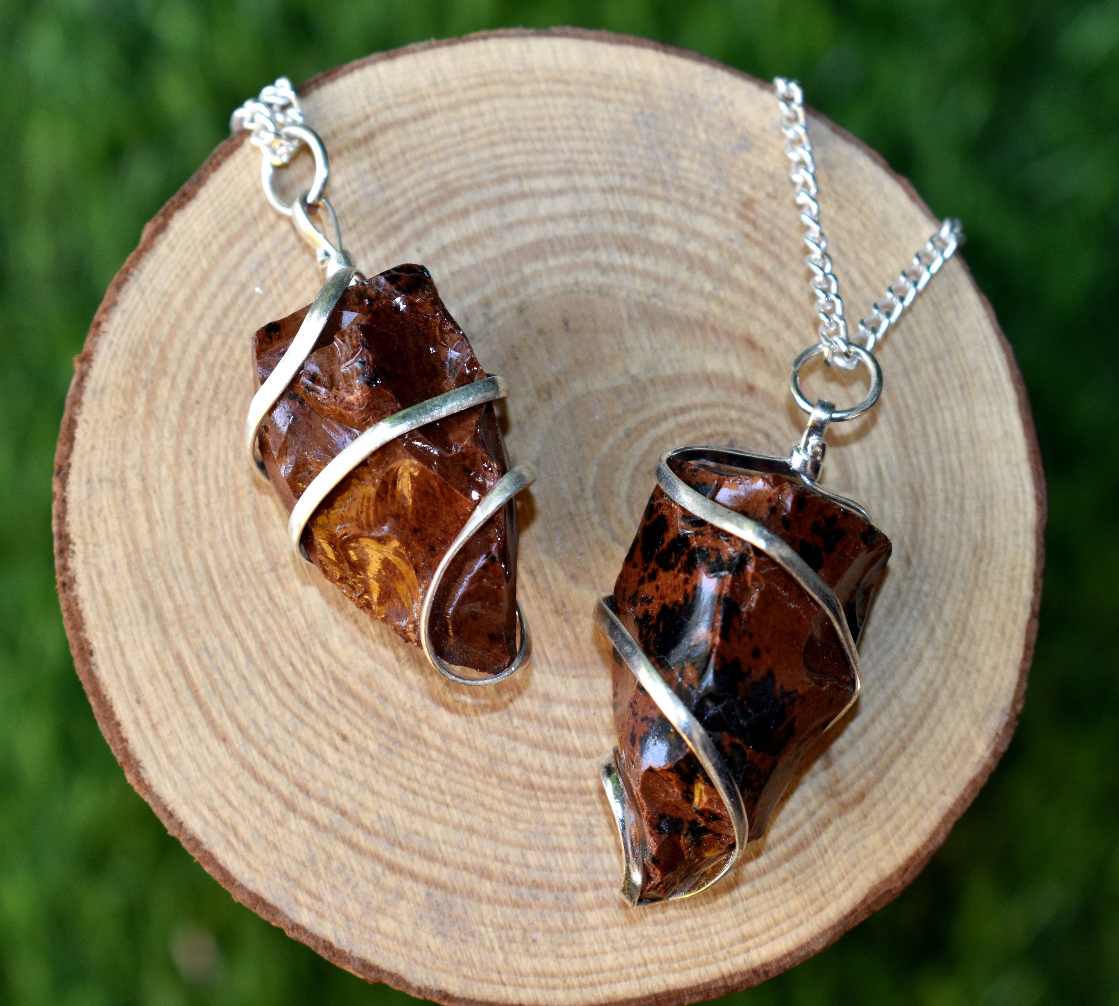 Mahogany Obsidian Raw Gemstone Pendant, Wire Wrapped Crystal Stone Pendant