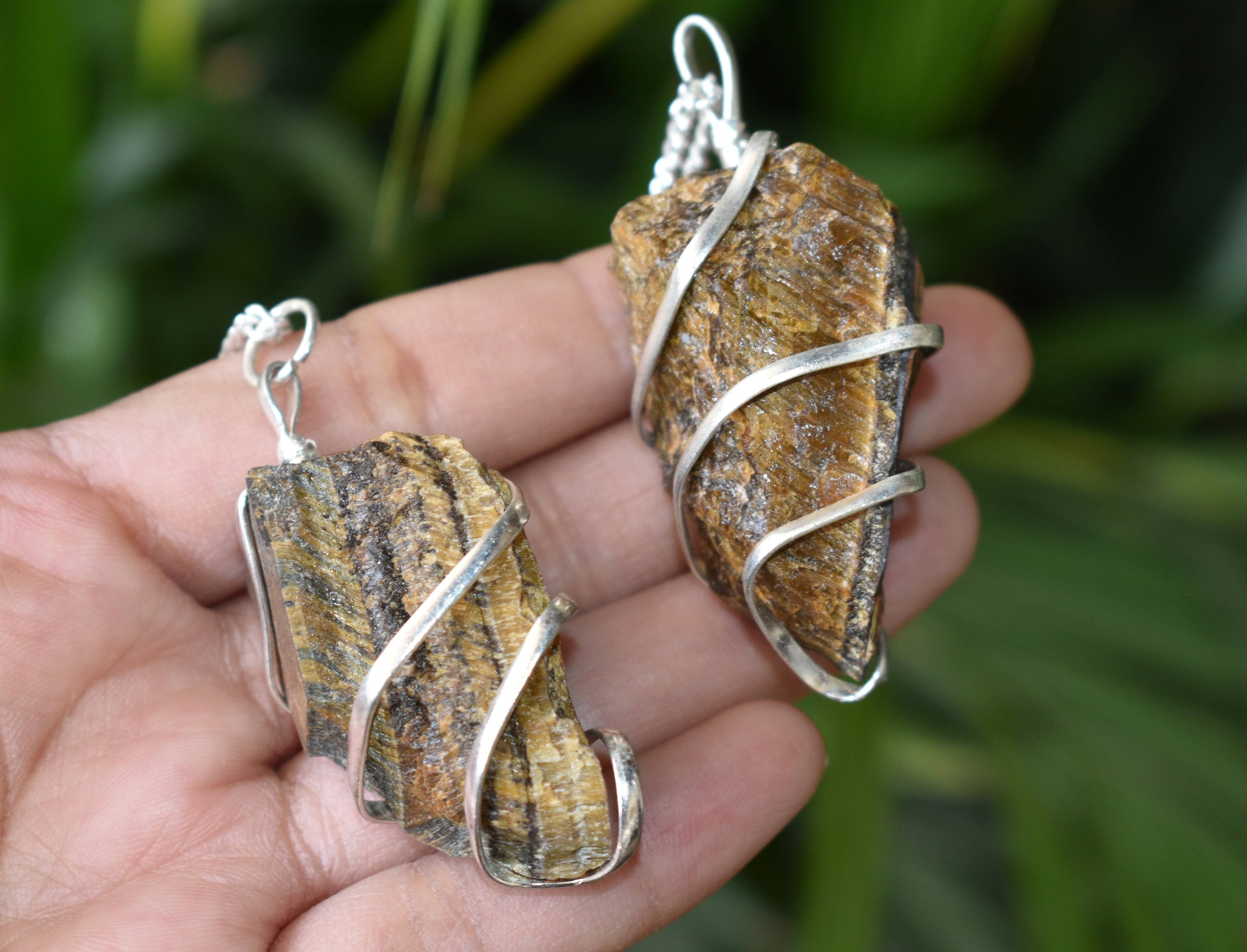 Tiger Eye Raw Gemstone Pendant, Wire Wrapped Crystal Stone Pendant